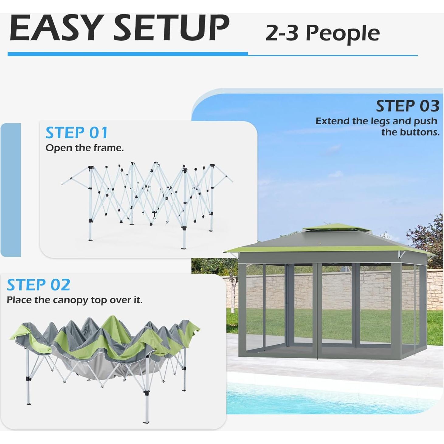 Carpa Plegable ECOTOUGE 3.6x3.6m con Mosquitero y Bolsa