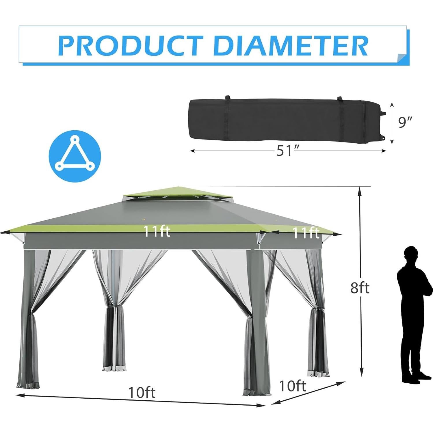 Carpa Plegable ECOTOUGE 3.6x3.6m con Mosquitero y Bolsa