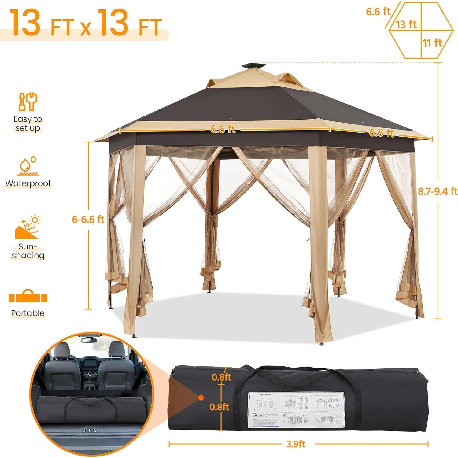 Carpa Plegable Yaheetech 3.96x3.96m con Luces LED Solares