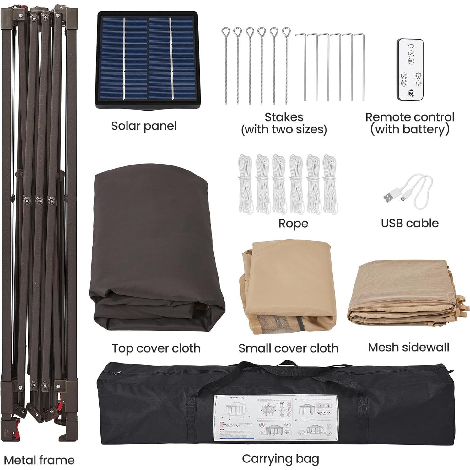 Carpa Plegable Yaheetech 3.96x3.96m con Luces LED Solares