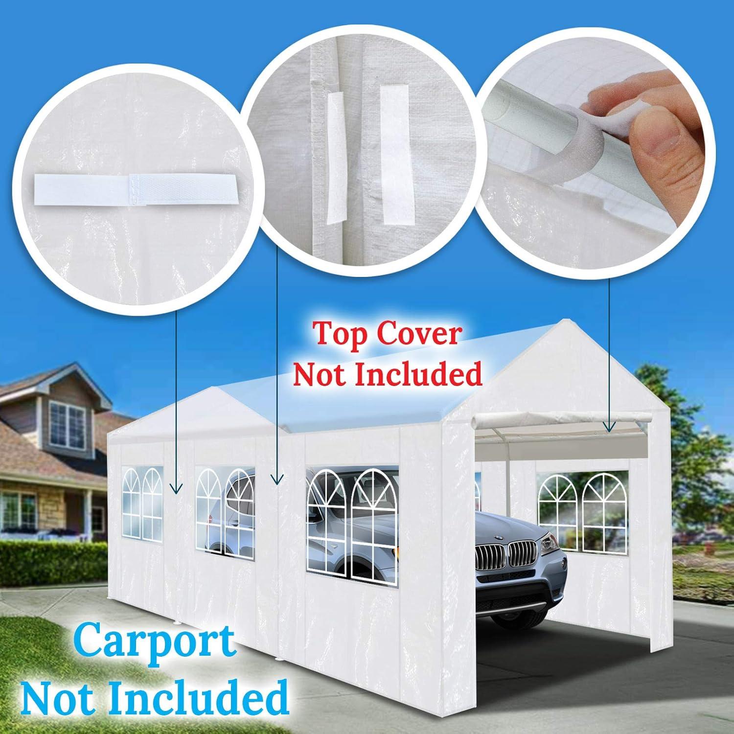 Lateral de Carport BenefitUSA 10x20 pies Impermeable Blanco