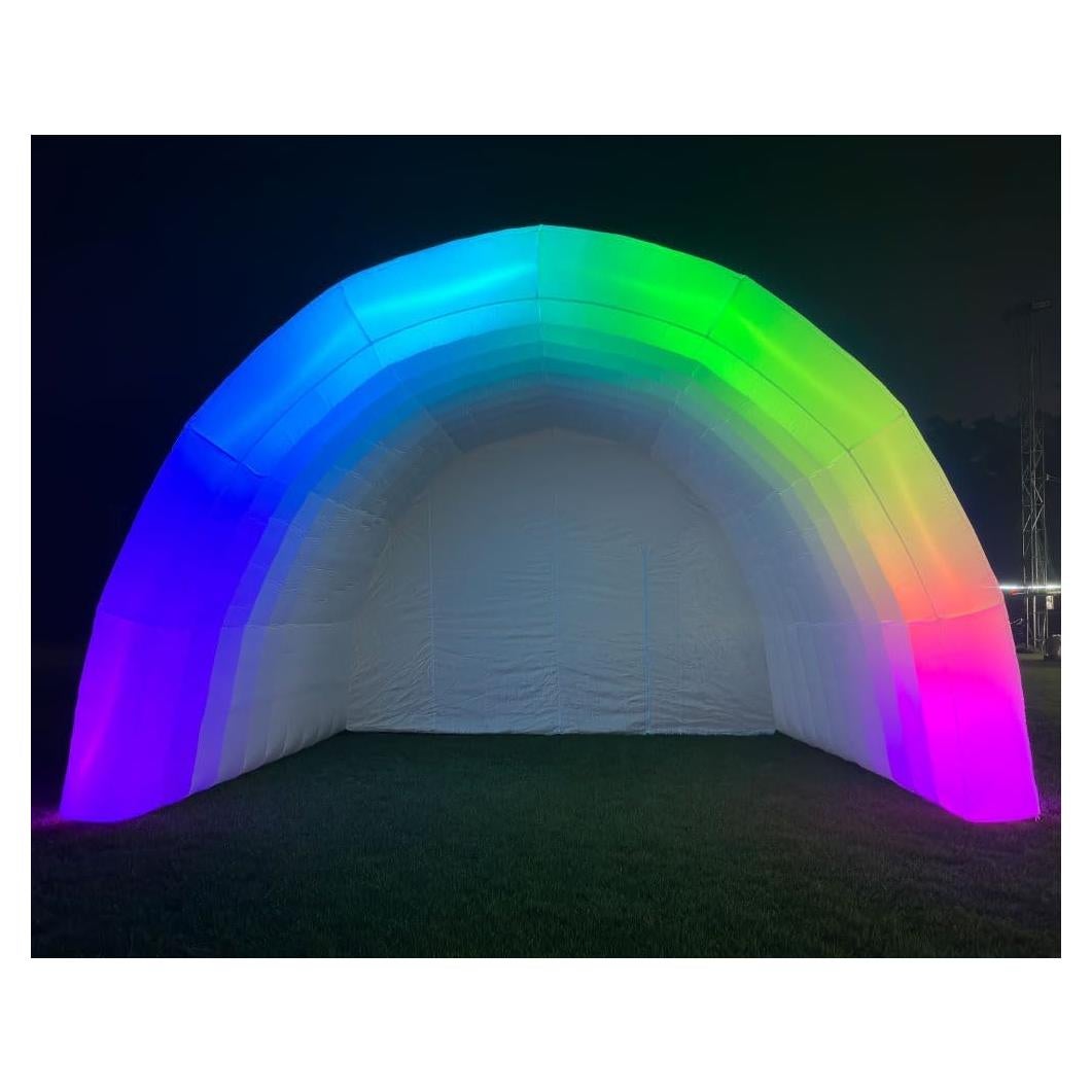 Portable Inflatable Stage Tent Indoor/Outdoor Rooftop Booth Inflatable Stage Cover Marquee Concert Shelter Dome Marquee Cover with Blower (White with LED, 15ft L×20ft W×13.2ft H)