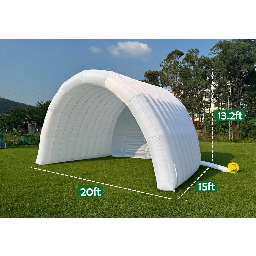 Portable Inflatable Stage Tent Indoor/Outdoor Rooftop Booth Inflatable Stage Cover Marquee Concert Shelter Dome Marquee Cover with Blower (White with LED, 15ft L×20ft W×13.2ft H)