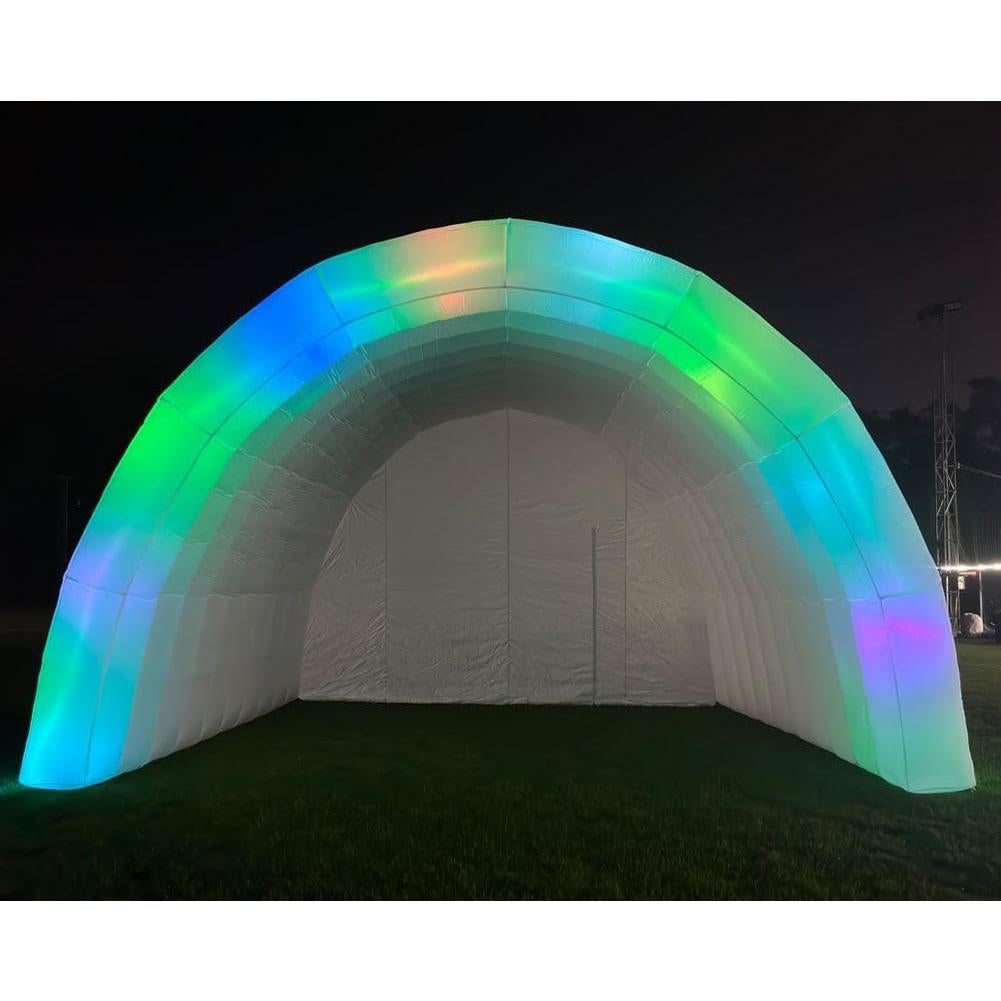 Portable Inflatable Stage Tent Indoor/Outdoor Rooftop Booth Inflatable Stage Cover Marquee Concert Shelter Dome Marquee Cover with Blower (White with LED, 15ft L×20ft W×13.2ft H)