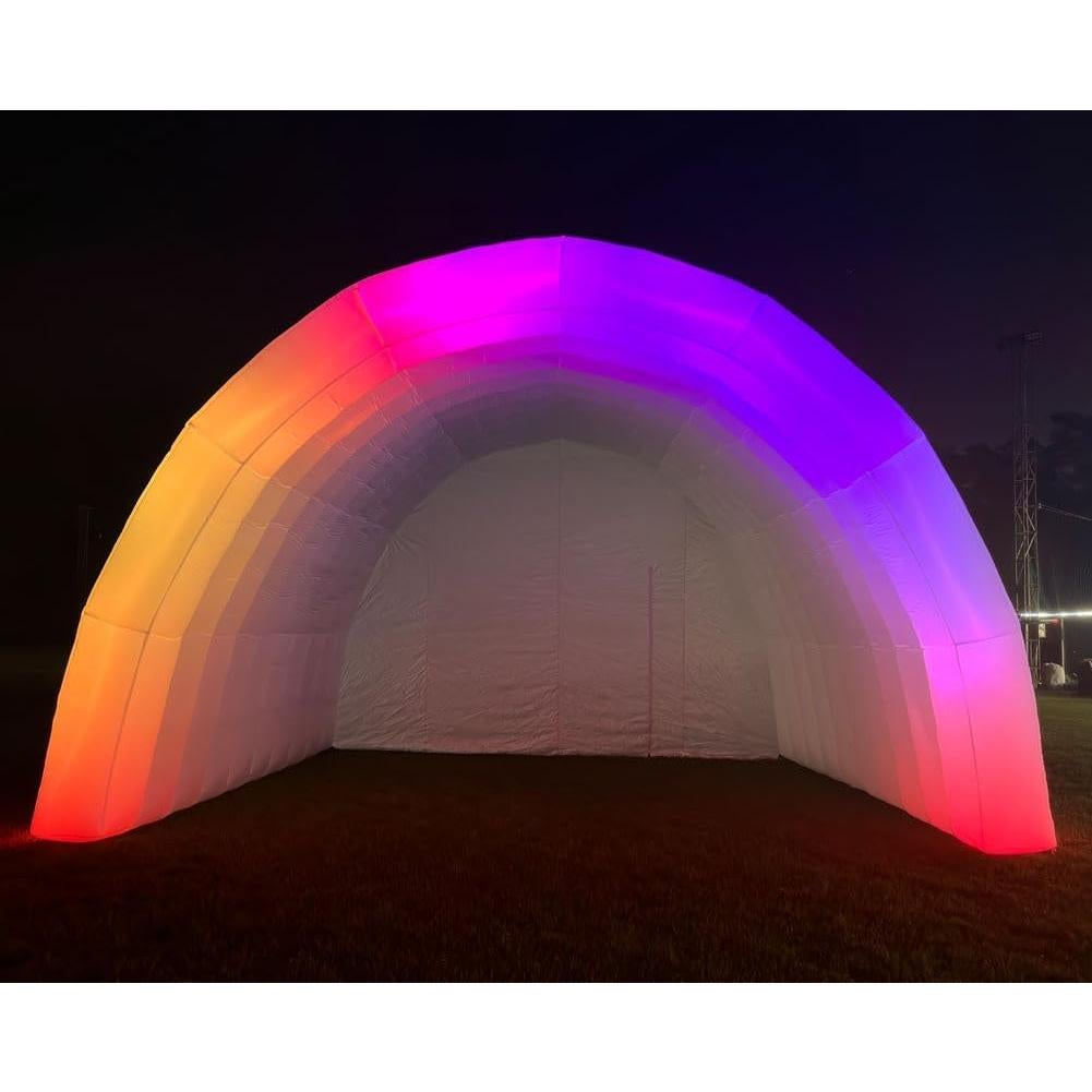 Portable Inflatable Stage Tent Indoor/Outdoor Rooftop Booth Inflatable Stage Cover Marquee Concert Shelter Dome Marquee Cover with Blower (White with LED, 15ft L×20ft W×13.2ft H)