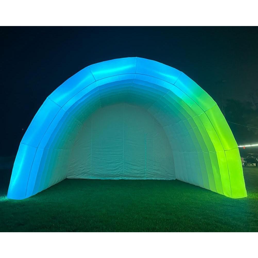 Portable Inflatable Stage Tent Indoor/Outdoor Rooftop Booth Inflatable Stage Cover Marquee Concert Shelter Dome Marquee Cover with Blower (White with LED, 15ft L×20ft W×13.2ft H)