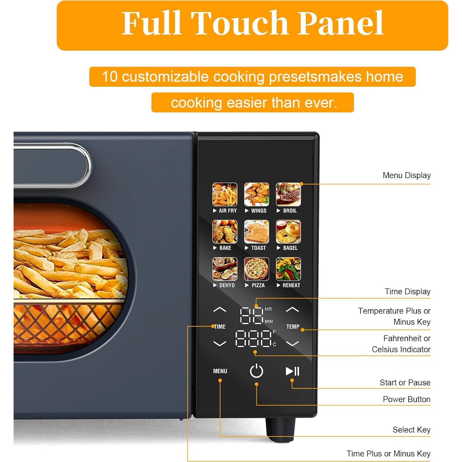 Horno Tostador SEEDEEM 15L 10 en 1 Pantalla Táctil 1800W Gris