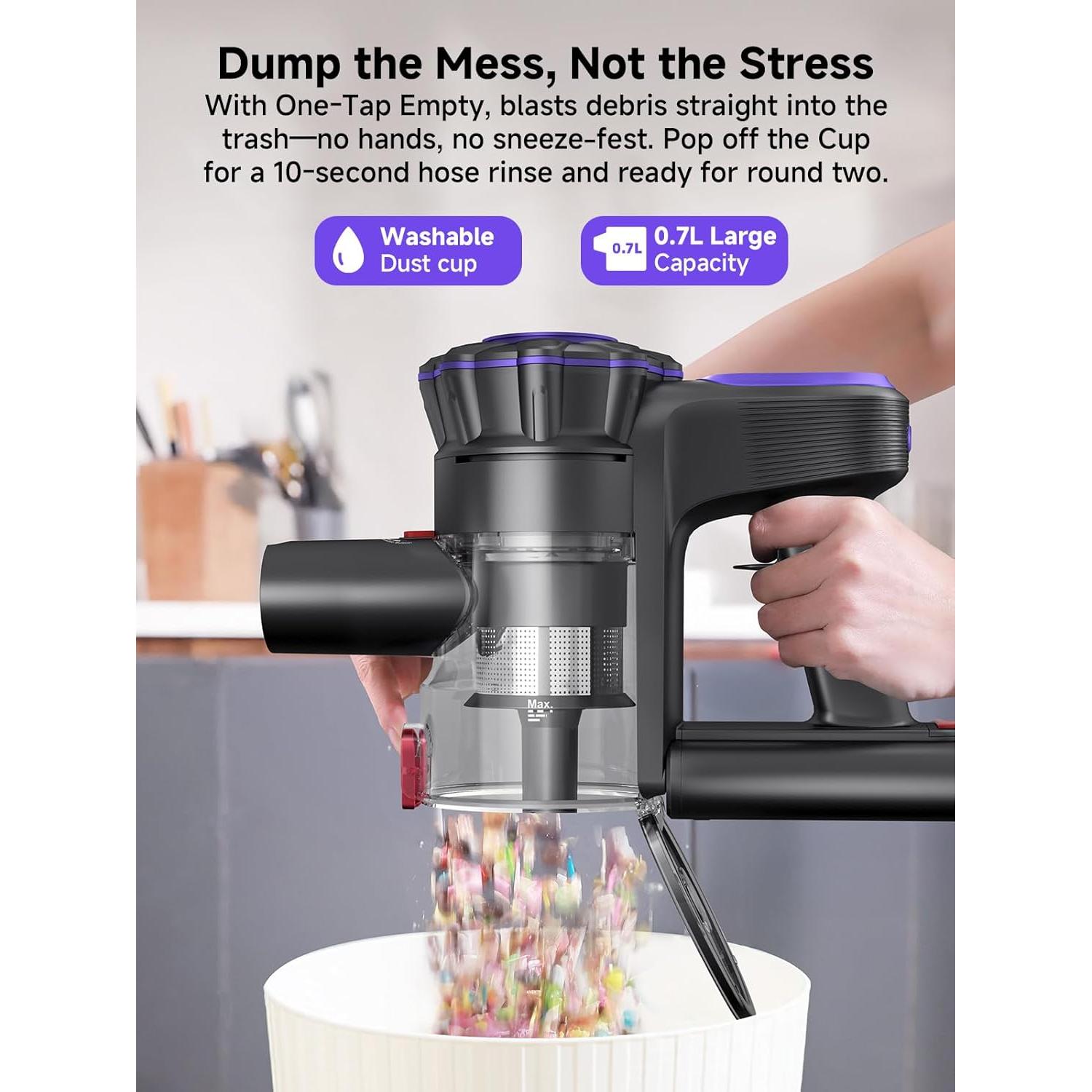 MONSGA Cordless Vacuum Cleaner, 45KPa 400W Stick Vacuum for Home, 50Mins Anti-Tangled Vacuum Cleaner with Charging Dock, Light-weighted Handheld Vacuum for Pet Hair/Carpet/Floor, LED Touch Display,MV3