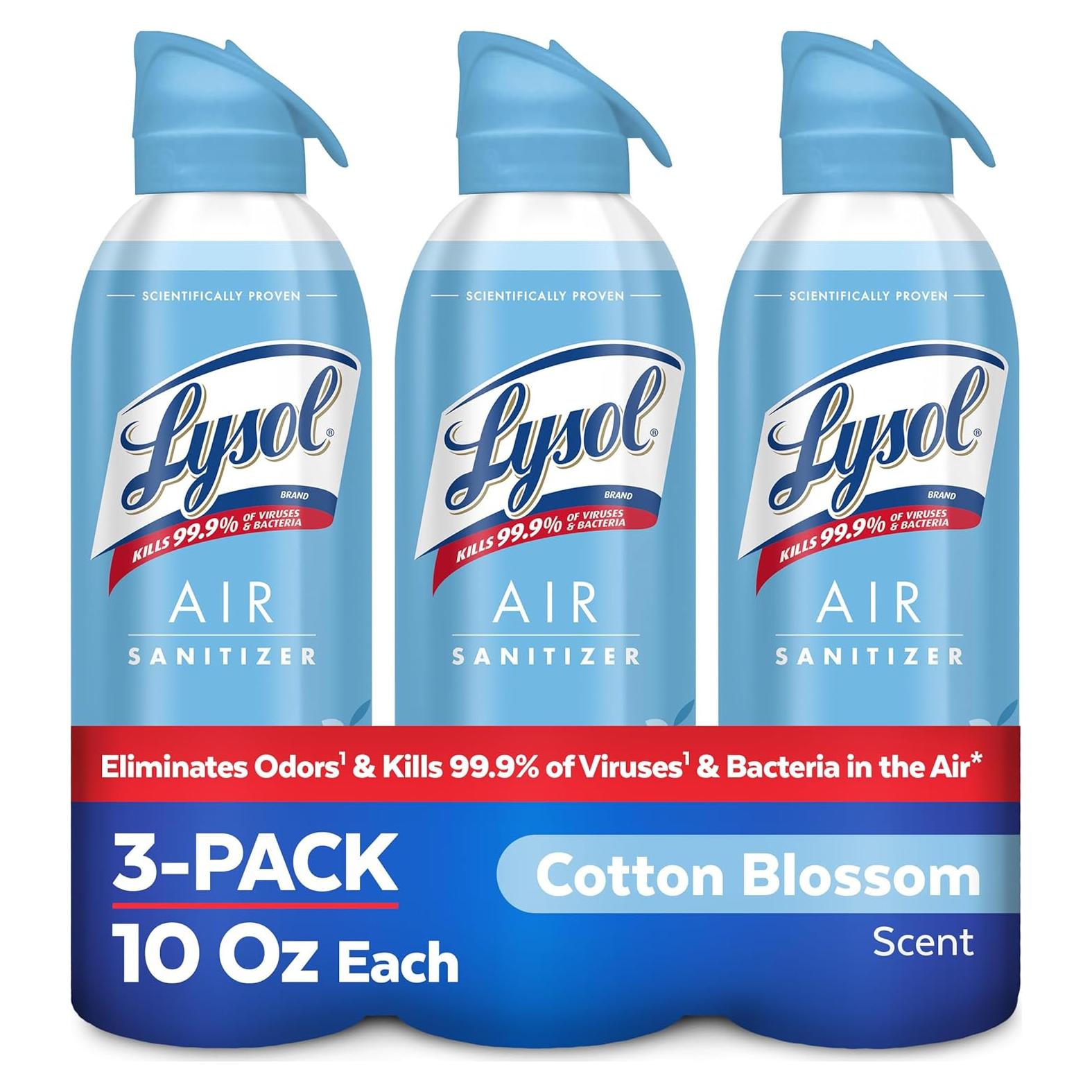 Spray Desinfectante de Aire Lysol 10 oz Flor de Algodón Pack 3