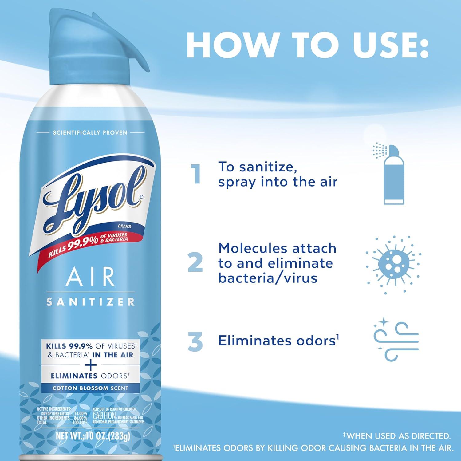 Spray Desinfectante de Aire Lysol 10 oz Flor de Algodón Pack 3