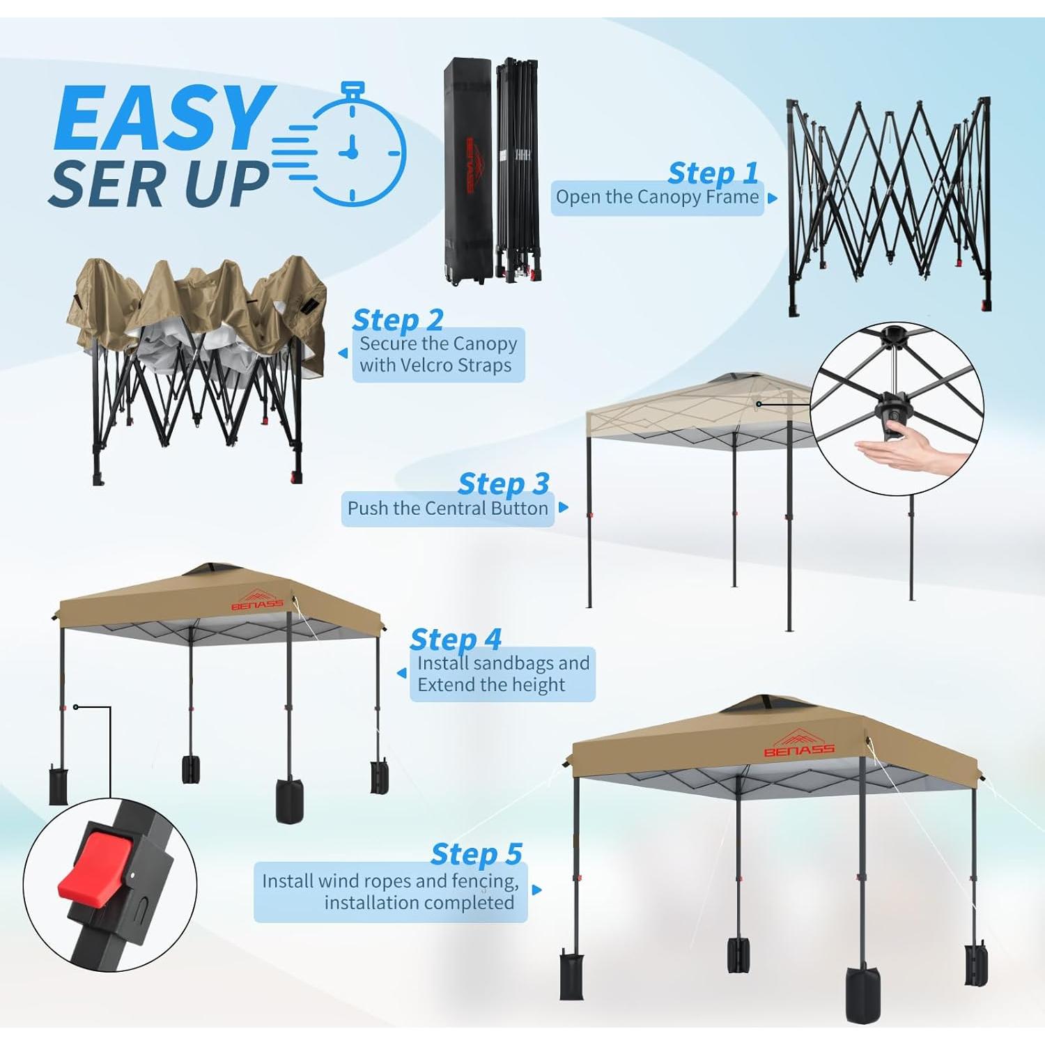 Toldo Plegable 2.44x2.44m Benass Caqui Impermeable