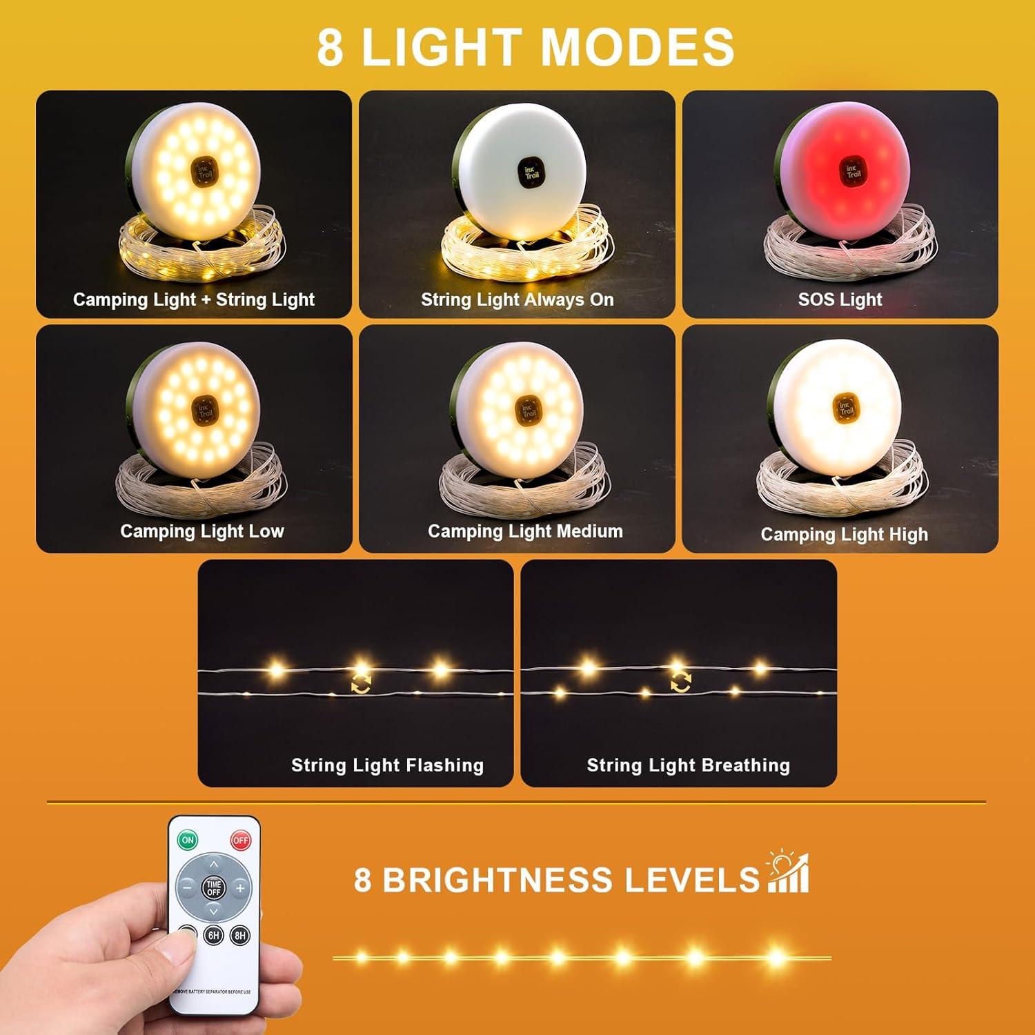 Luces de Camping Solares InkTrail 10M 8 Modos LED Portátil