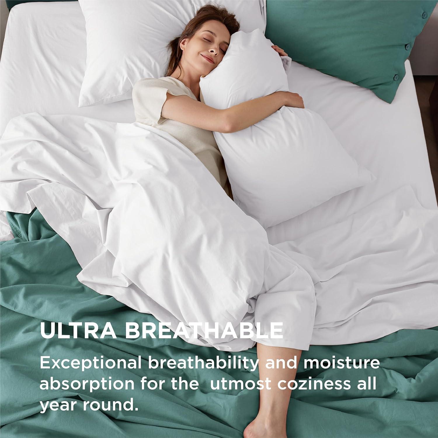 Juego de Sábanas Queen 100% Algodón Bedsure Blanco 4 Piezas