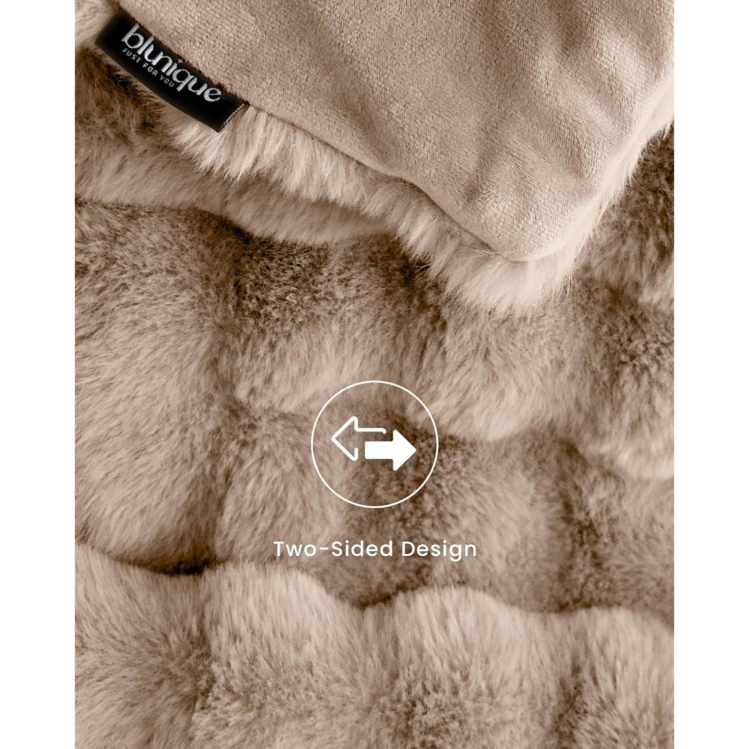 Manta de Lanzar Blunique Piel Sintética 127x152 cm Marrón Claro