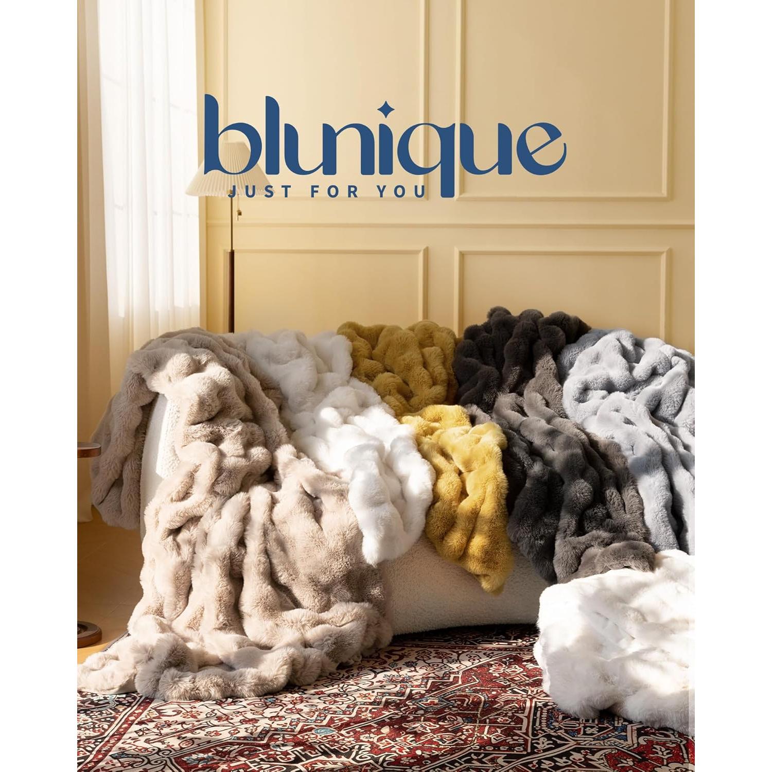 Manta de Lanzar Blunique Piel Sintética 127x152 cm Marrón Claro