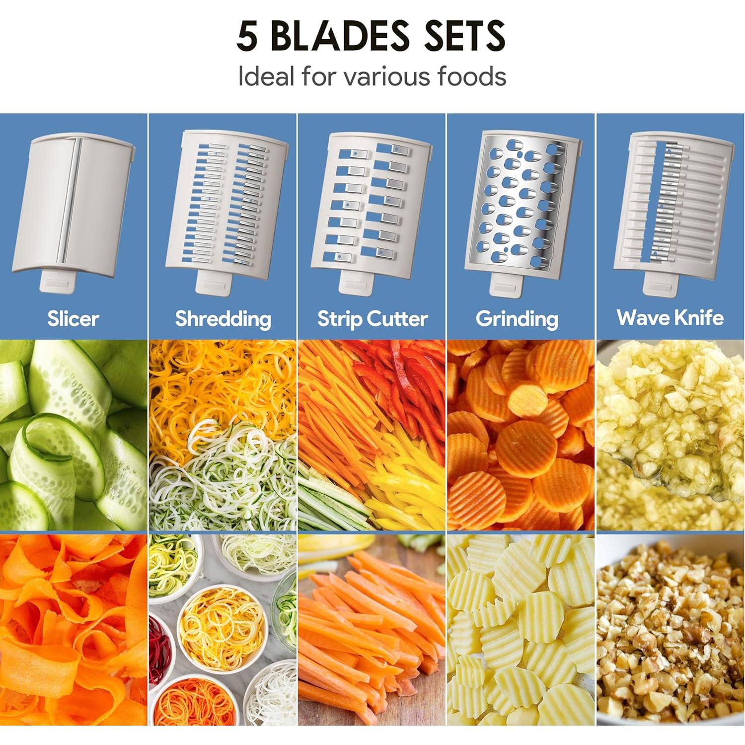 Rallador Eléctrico TER 5 en 1 con 5 Cuchillas Inoxidable