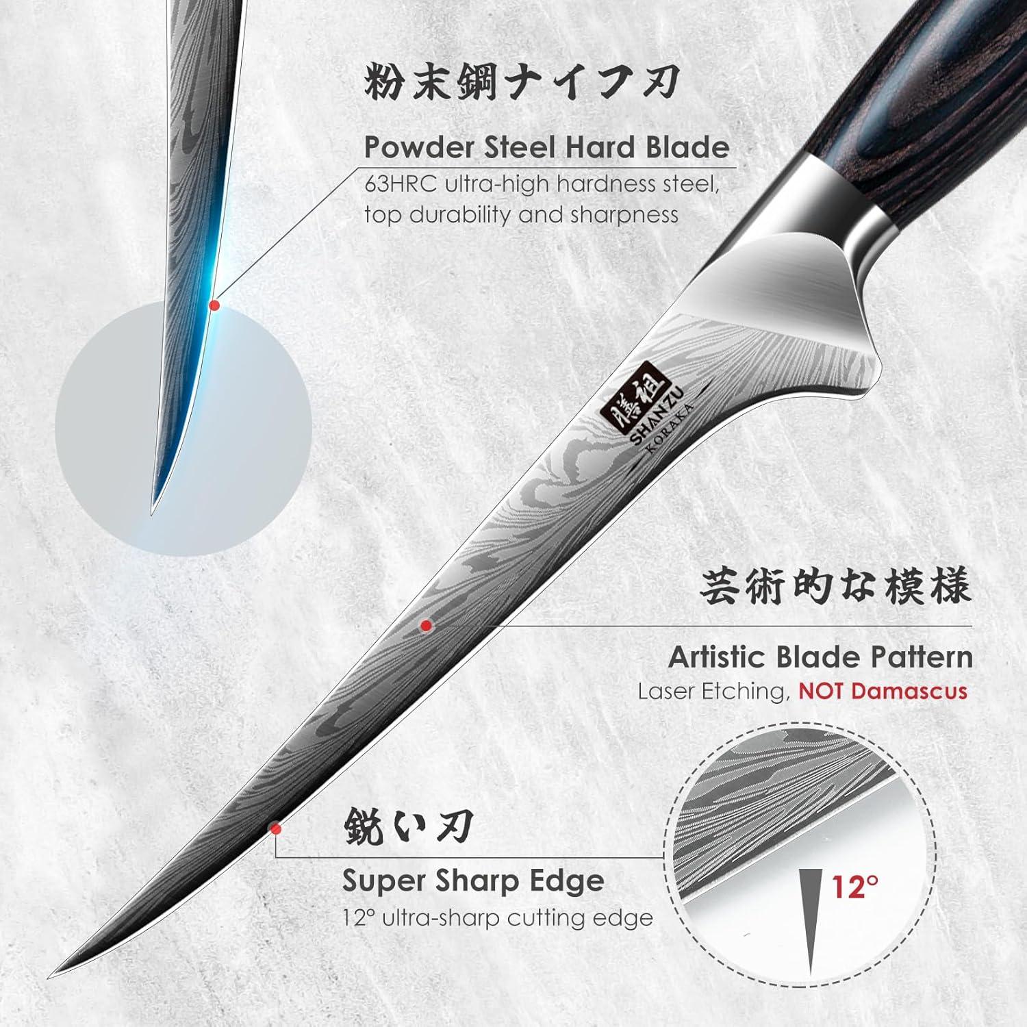 Cuchillo de Filete SHAN ZU 17.8 cm Acero Alto Carbono Pakkawood