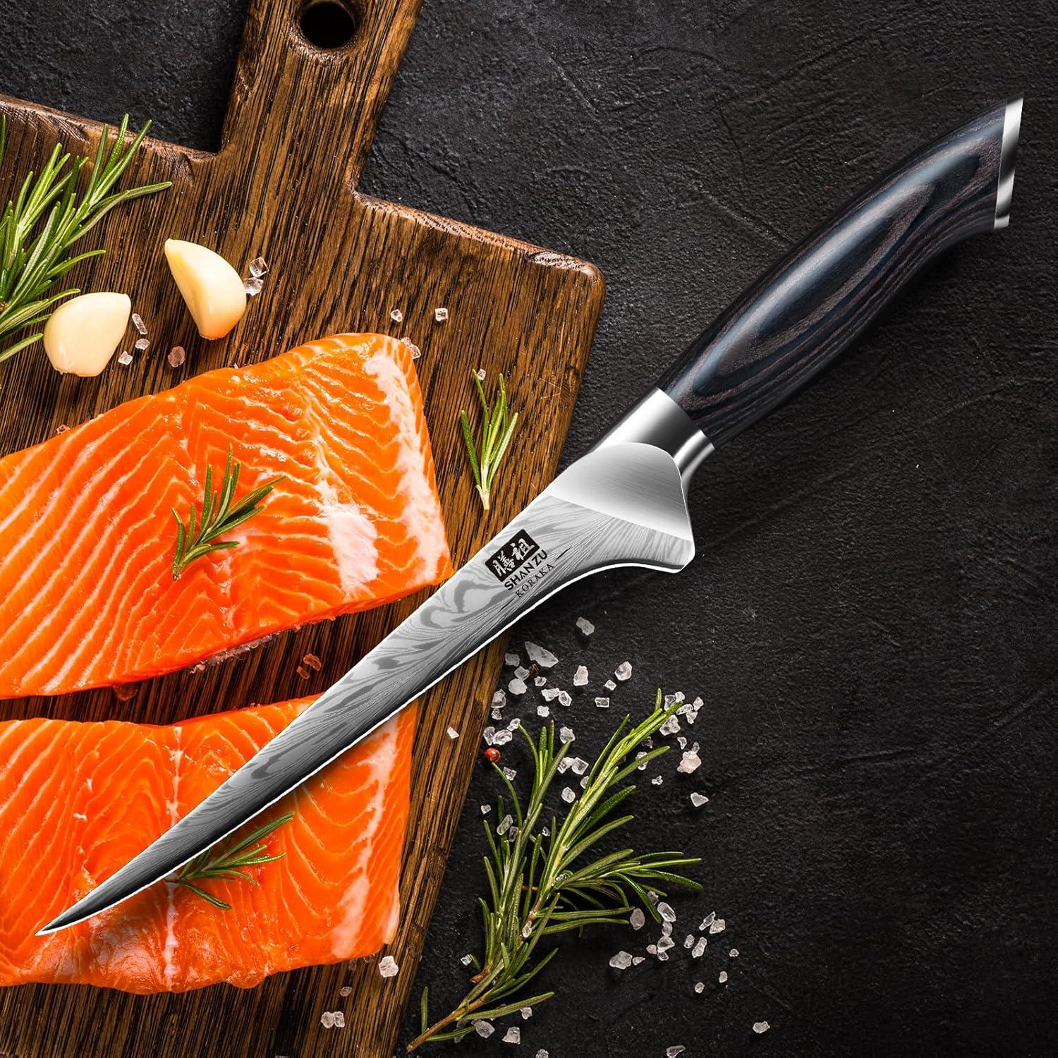 Cuchillo de Filete SHAN ZU 17.8 cm Acero Alto Carbono Pakkawood