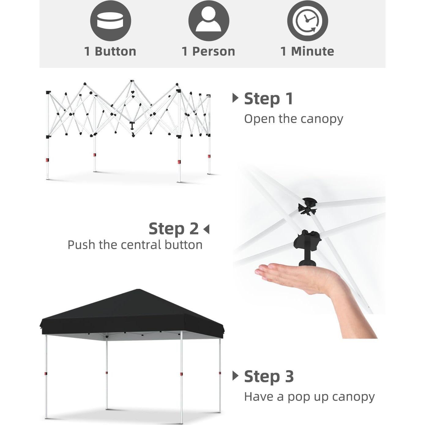 Carpa Pop-Up VORTEXTOVE 3.05x3.05m Impermeable Ajustable Negra