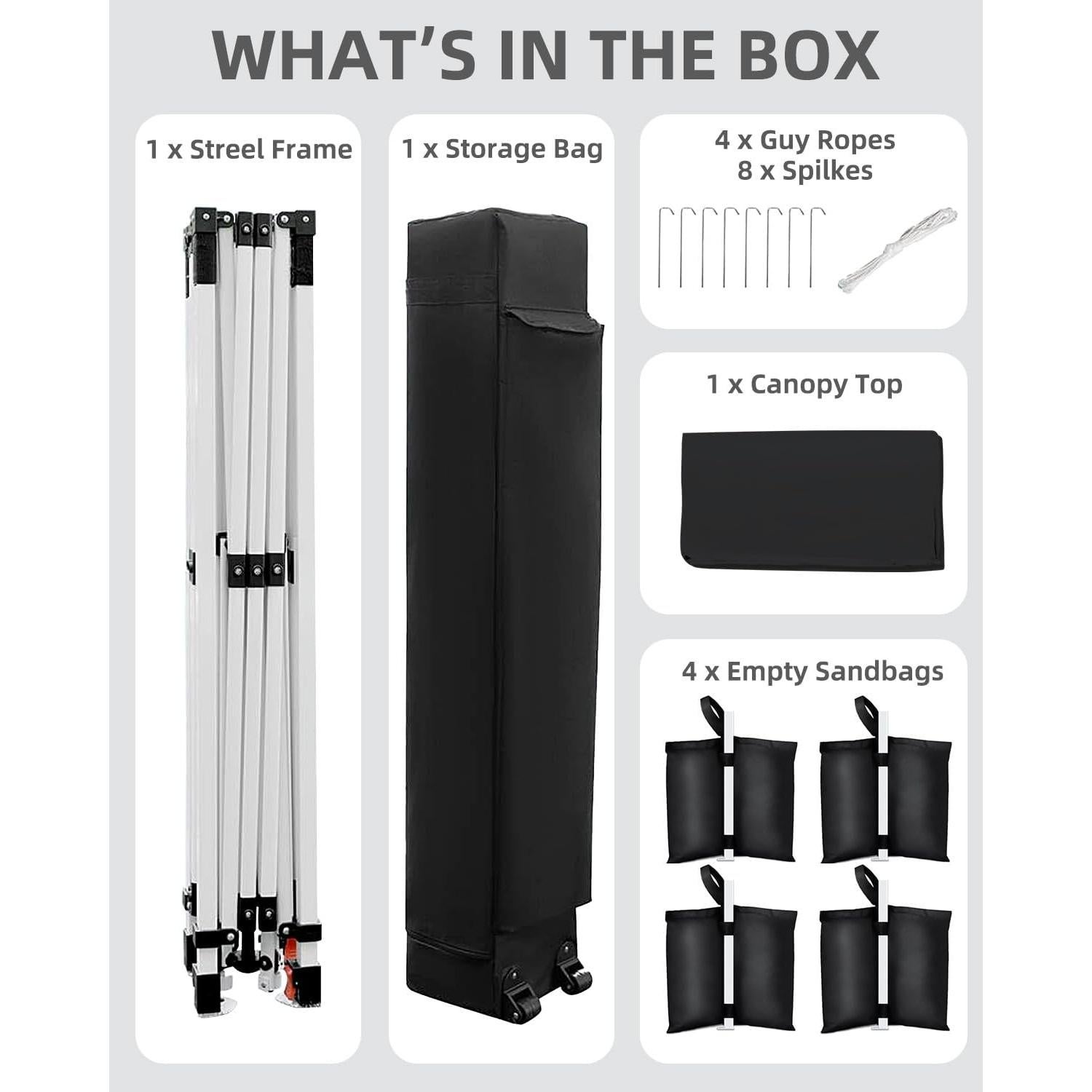 Carpa Pop-Up VORTEXTOVE 3.05x3.05m Impermeable Ajustable Negra