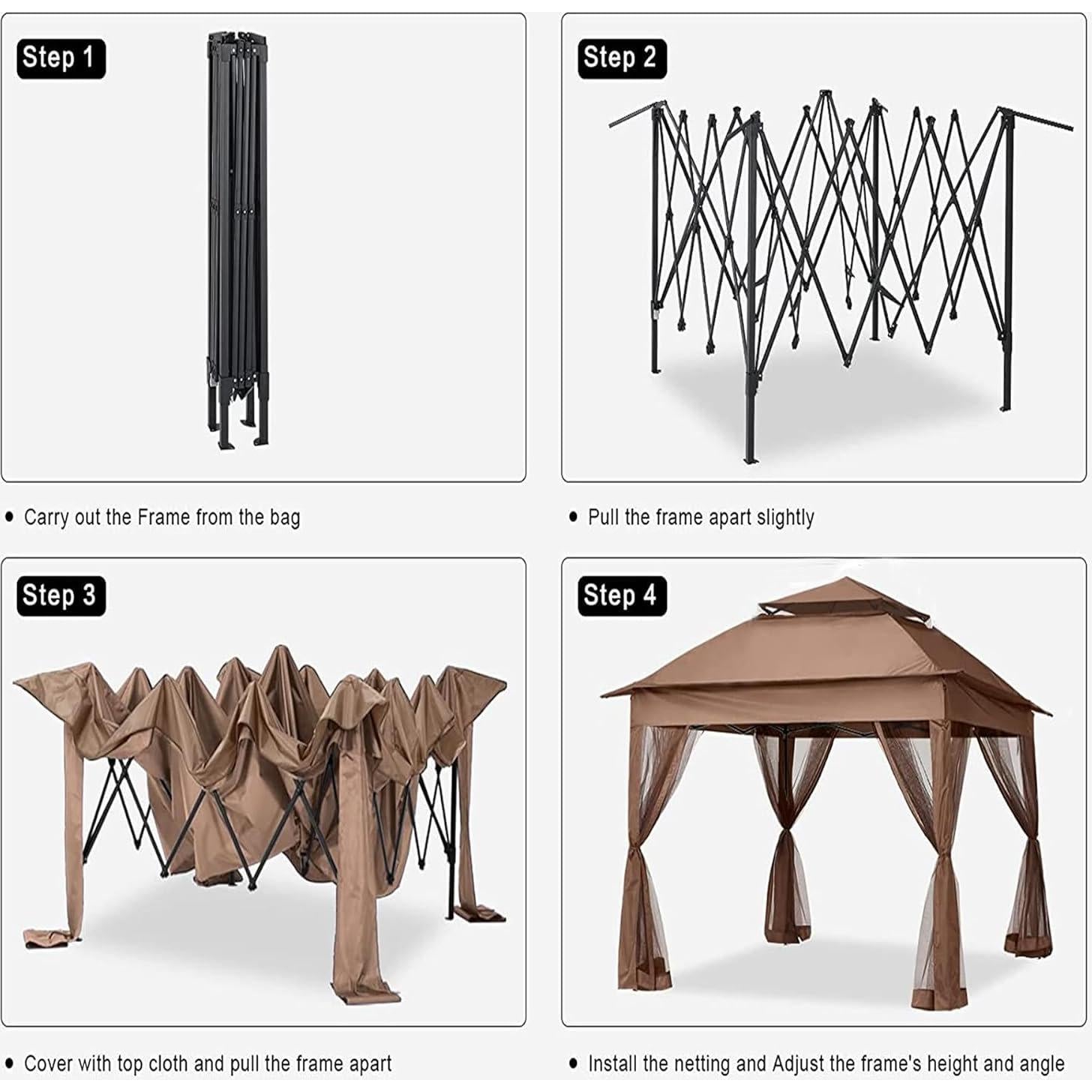Gazebo Plegable PRINKROOMY 3.35x3.35m Impermeable UV Marrón