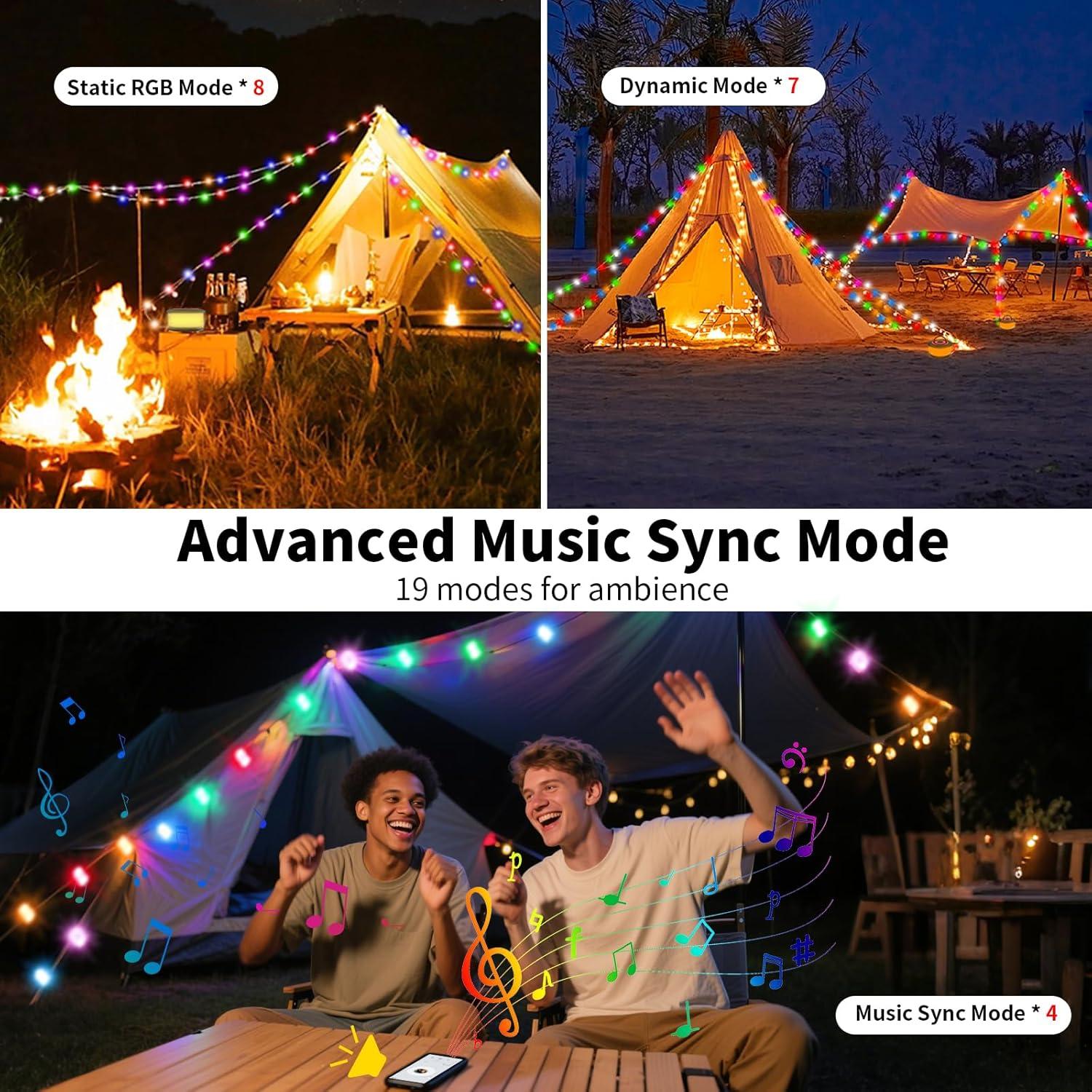 Luces de Camping ROFGYN 10m RGB Recargables 19 Modos