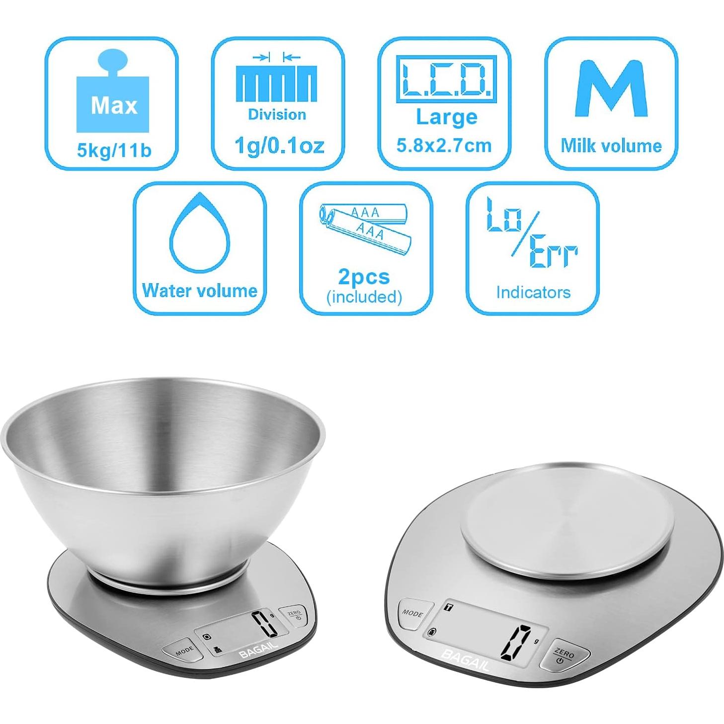 Balanza de Cocina Digital BAGAIL BASICS 5 kg Acero Inoxidable