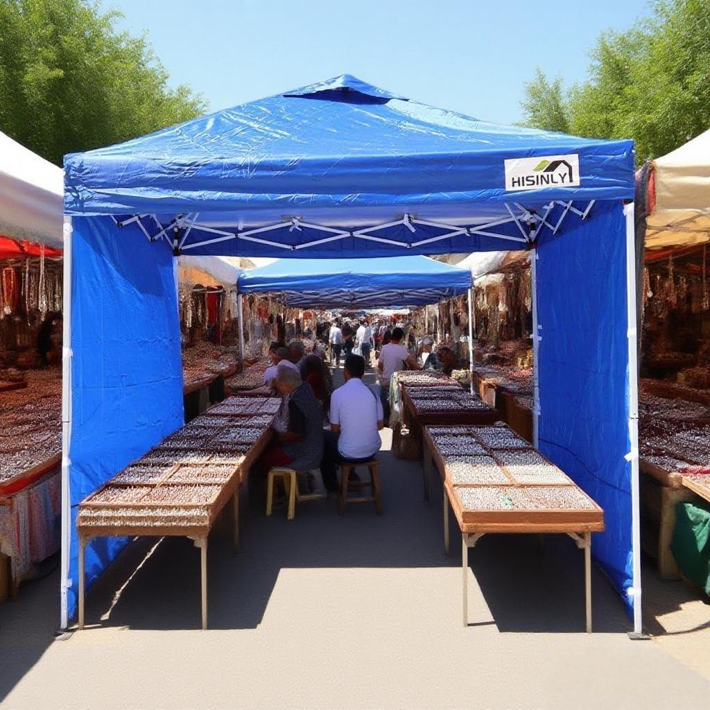 Carpa Pop Up Hisinly 2.44x2.44m Impermeable Azul con 3 Paredes