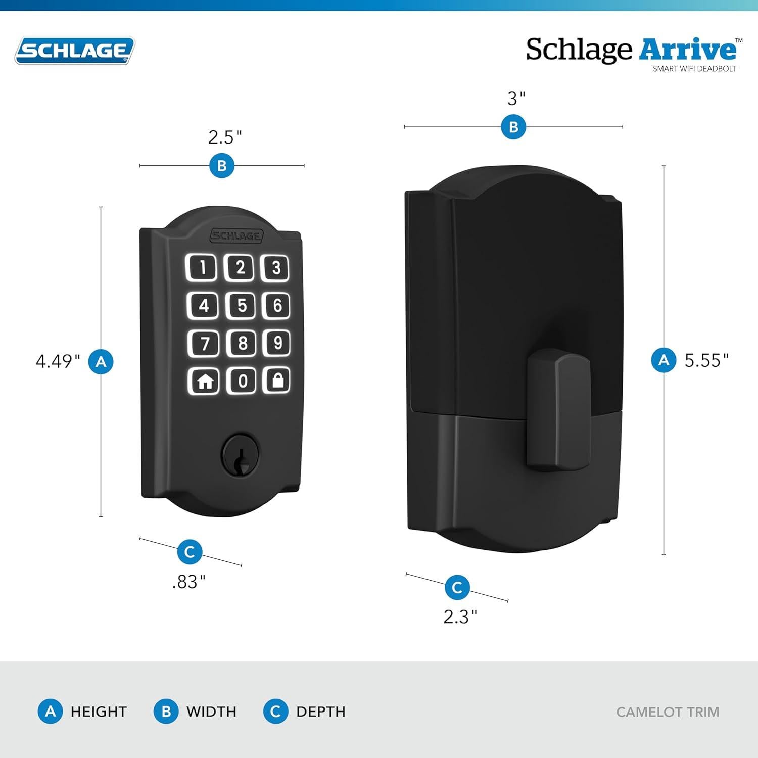 Cerradura Inteligente Schlage Arrive WiFi Camelot, Negro Mate