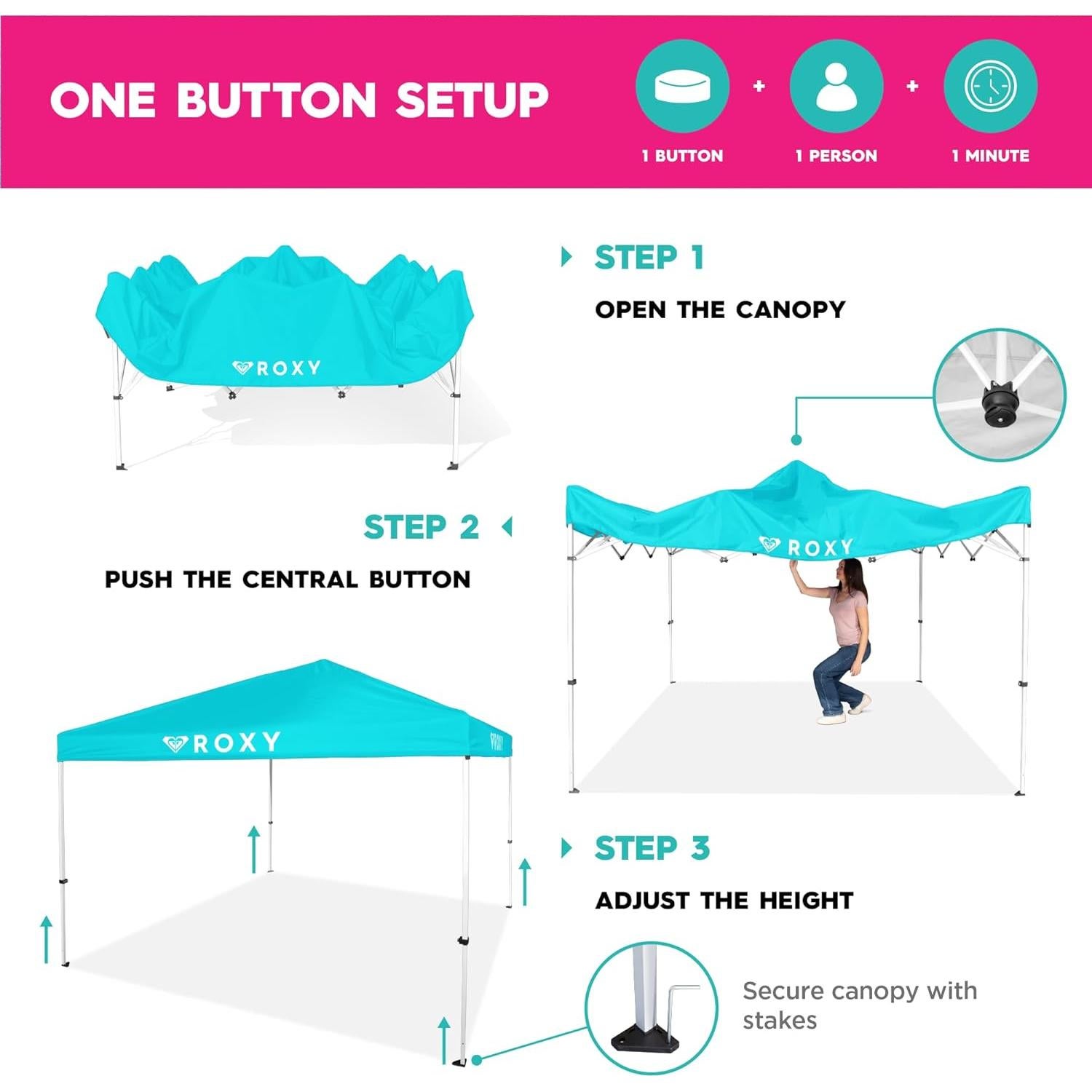 Carpa Plegable Roxy 10x10 UPF 50+ Verde Azulado Resistente