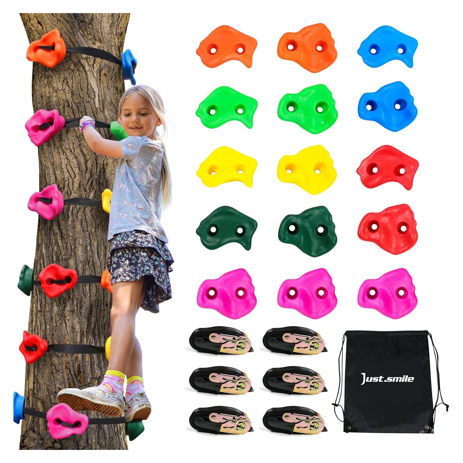 Agarres de Escalada para Niños Just.smile 15 Pcs con Correas