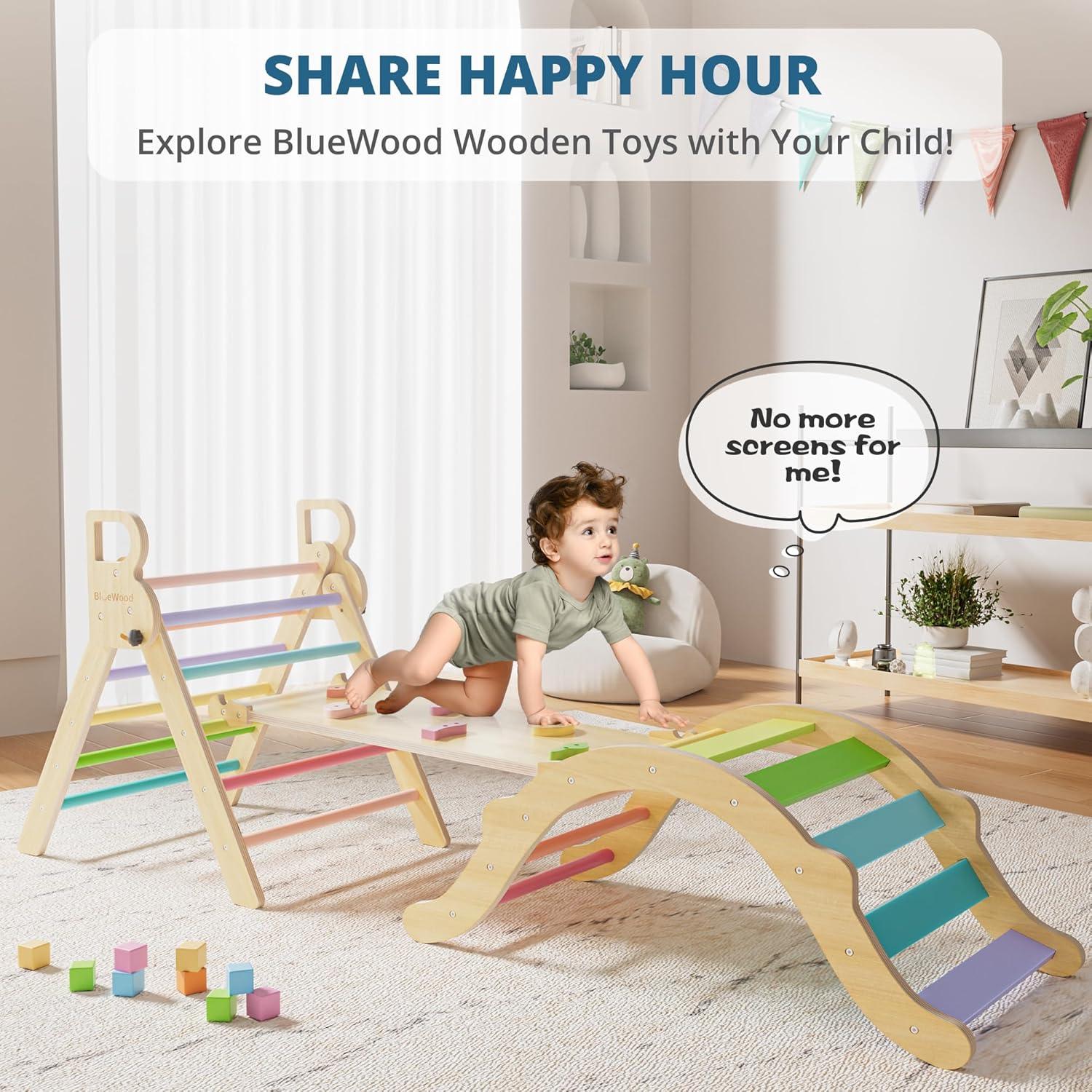 Conjunto Triángulo Pikler BlueWood 7 en 1 para Niños - Primavera Colorida