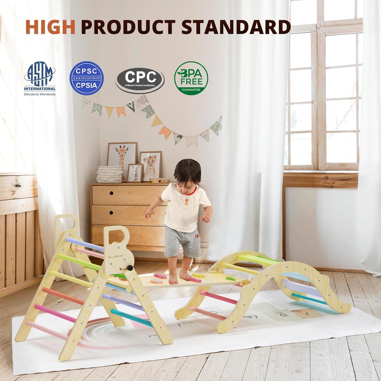 Conjunto Triángulo Pikler BlueWood 7 en 1 para Niños - Primavera Colorida