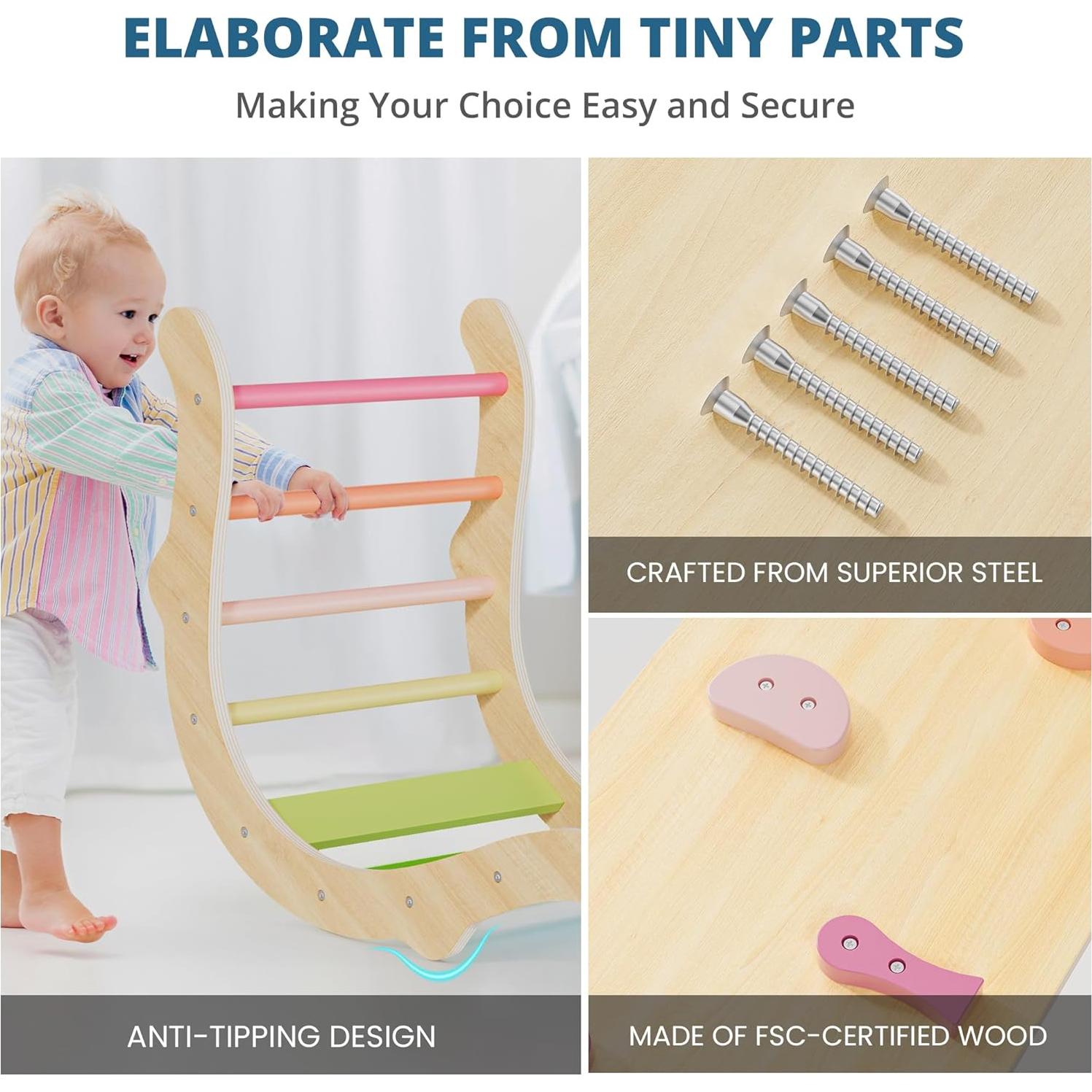 Conjunto Triángulo Pikler BlueWood 7 en 1 para Niños - Primavera Colorida