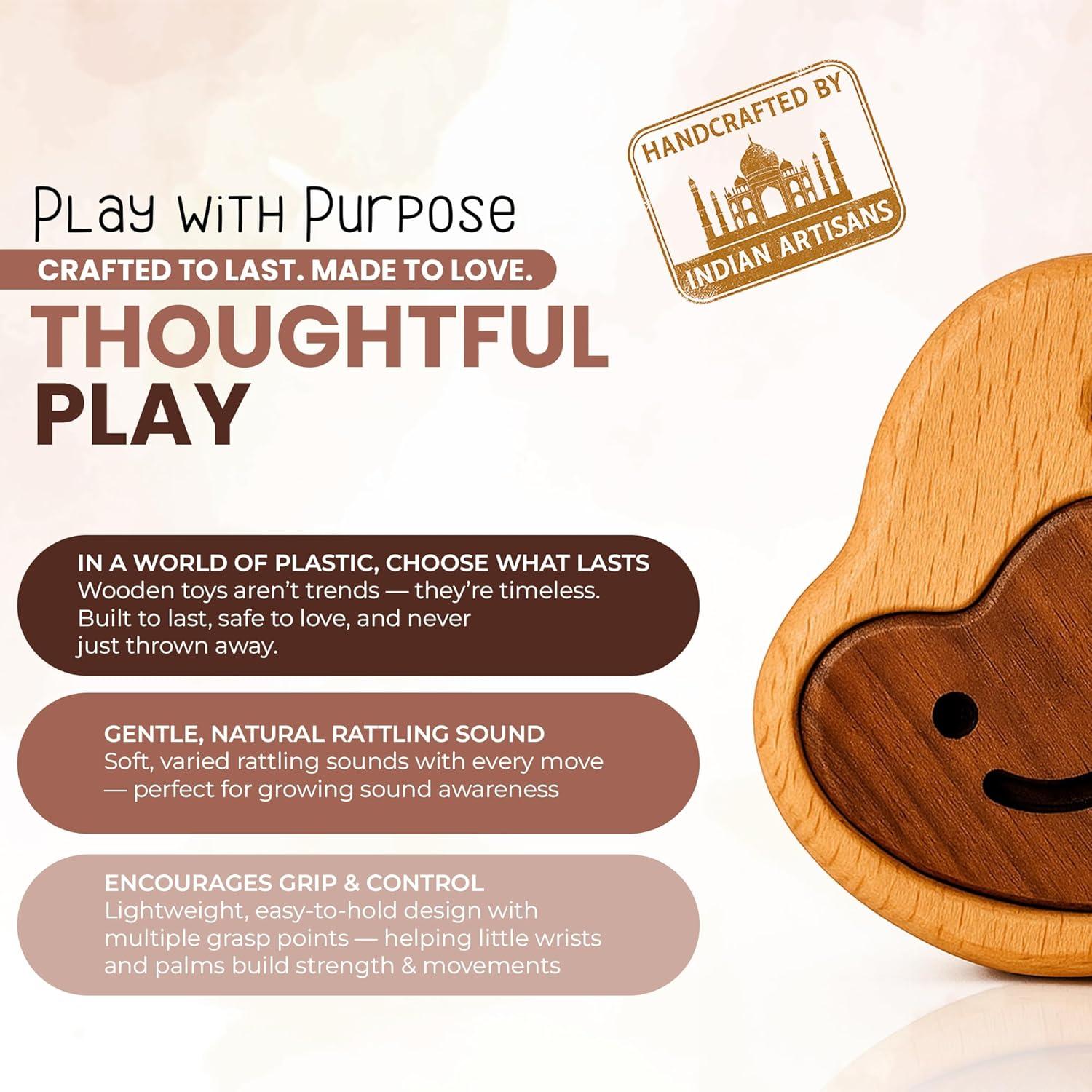 Juguete de Madera Natural Lovy para Dentición 0-6 Meses