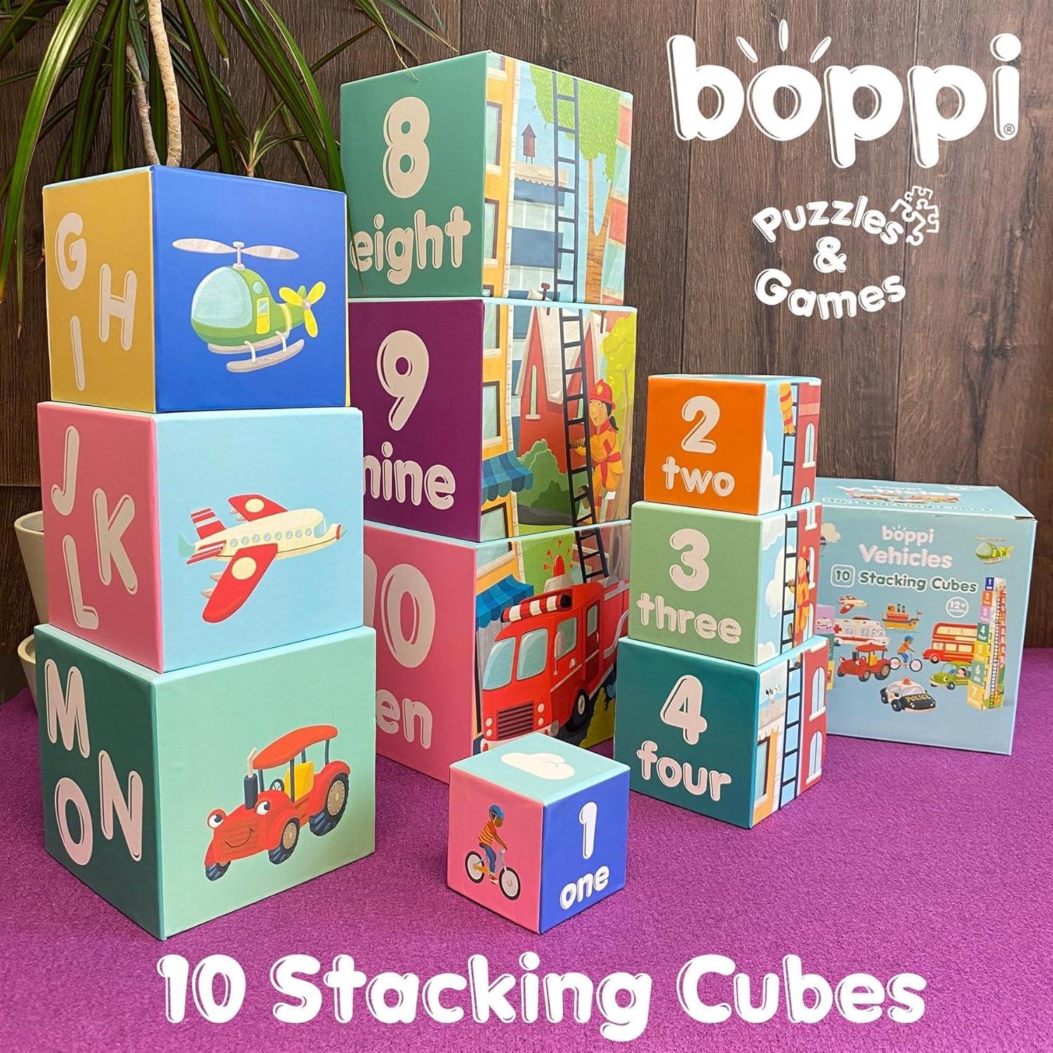 Bloques Apilables Montessori Boppi Baby Vehículos 10 Piezas