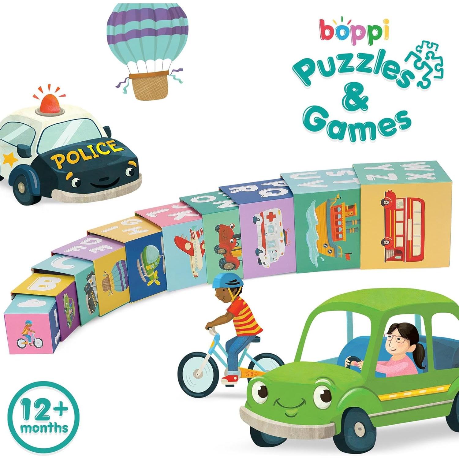 Bloques Apilables Montessori Boppi Baby Vehículos 10 Piezas