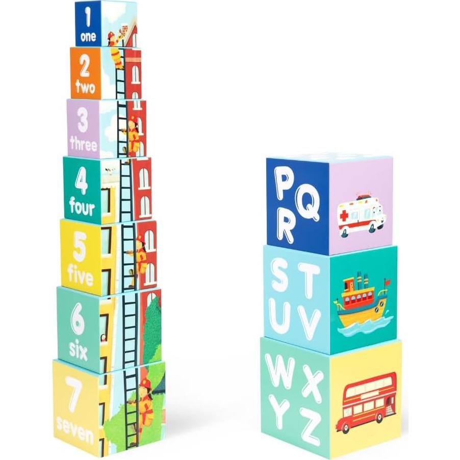 Bloques Apilables Montessori Boppi Baby Vehículos 10 Piezas