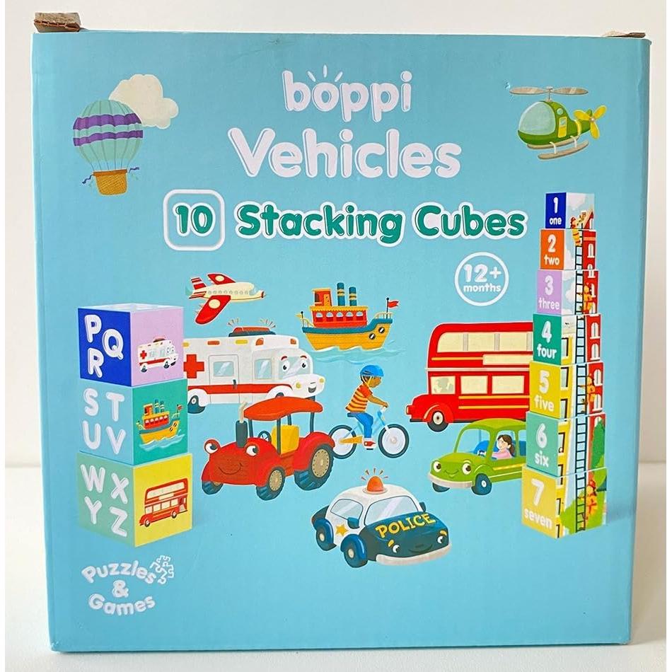 Bloques Apilables Montessori Boppi Baby Vehículos 10 Piezas