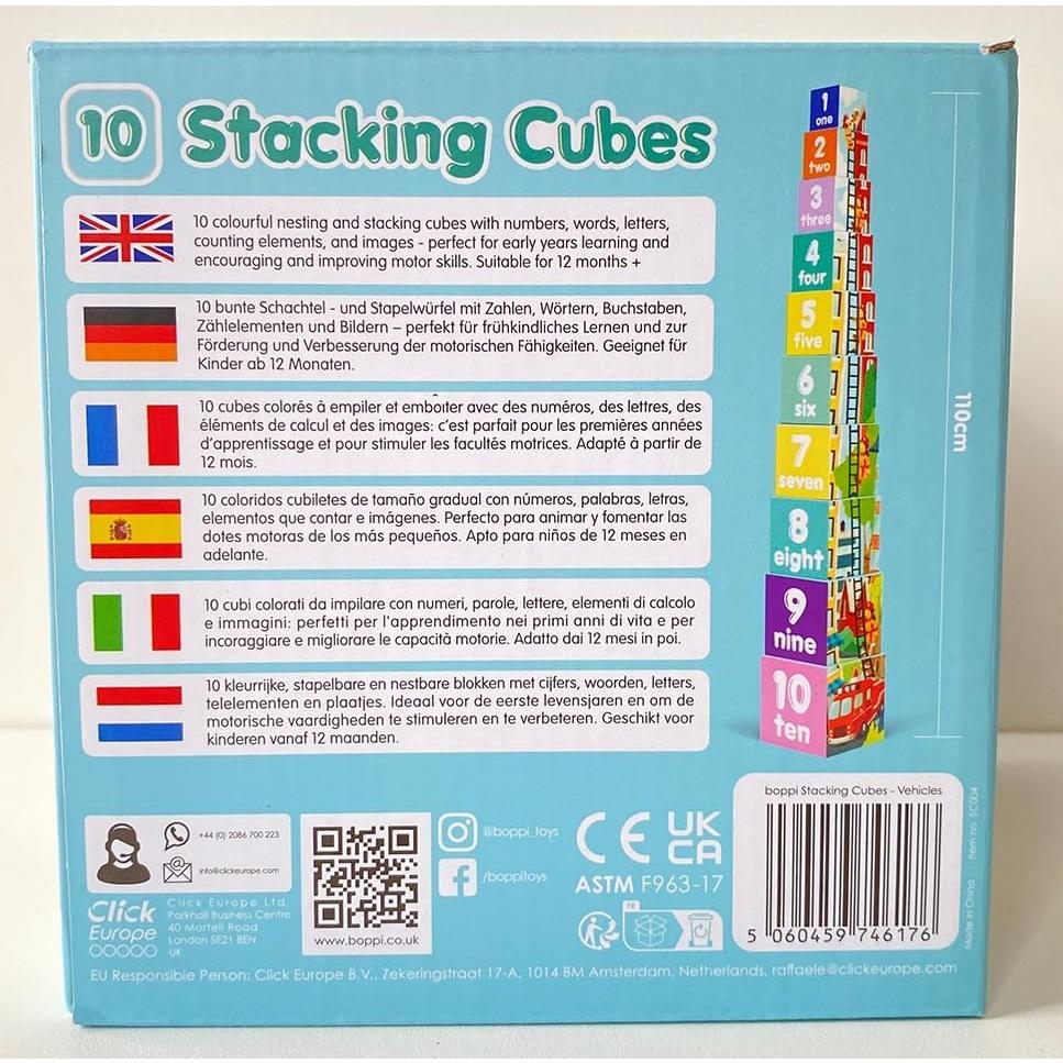 Bloques Apilables Montessori Boppi Baby Vehículos 10 Piezas