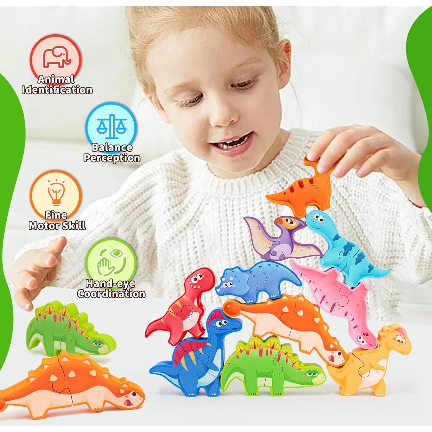 Juguete de Bloques Apilables de Madera YUNHE Dinosaurio A