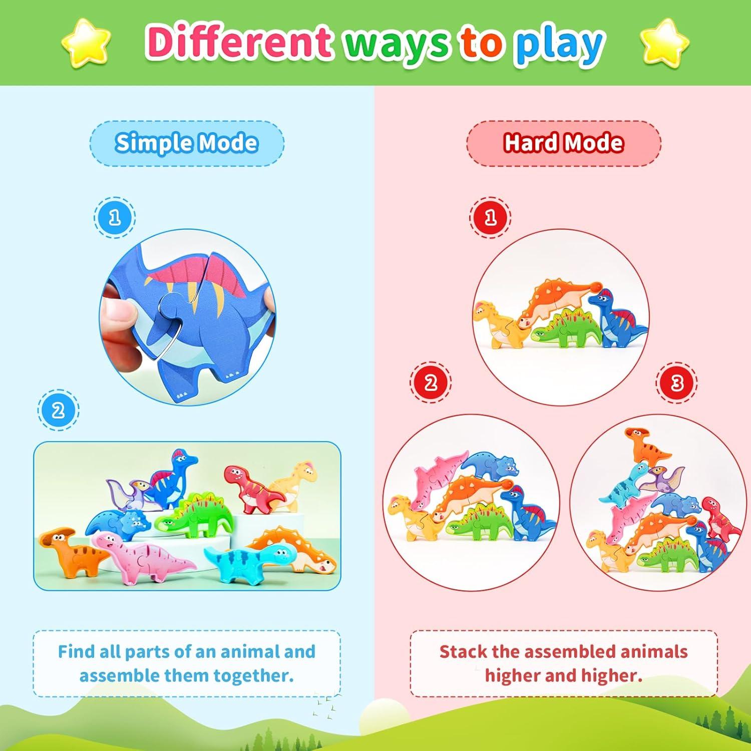 Juguete de Bloques Apilables de Madera YUNHE Dinosaurio A