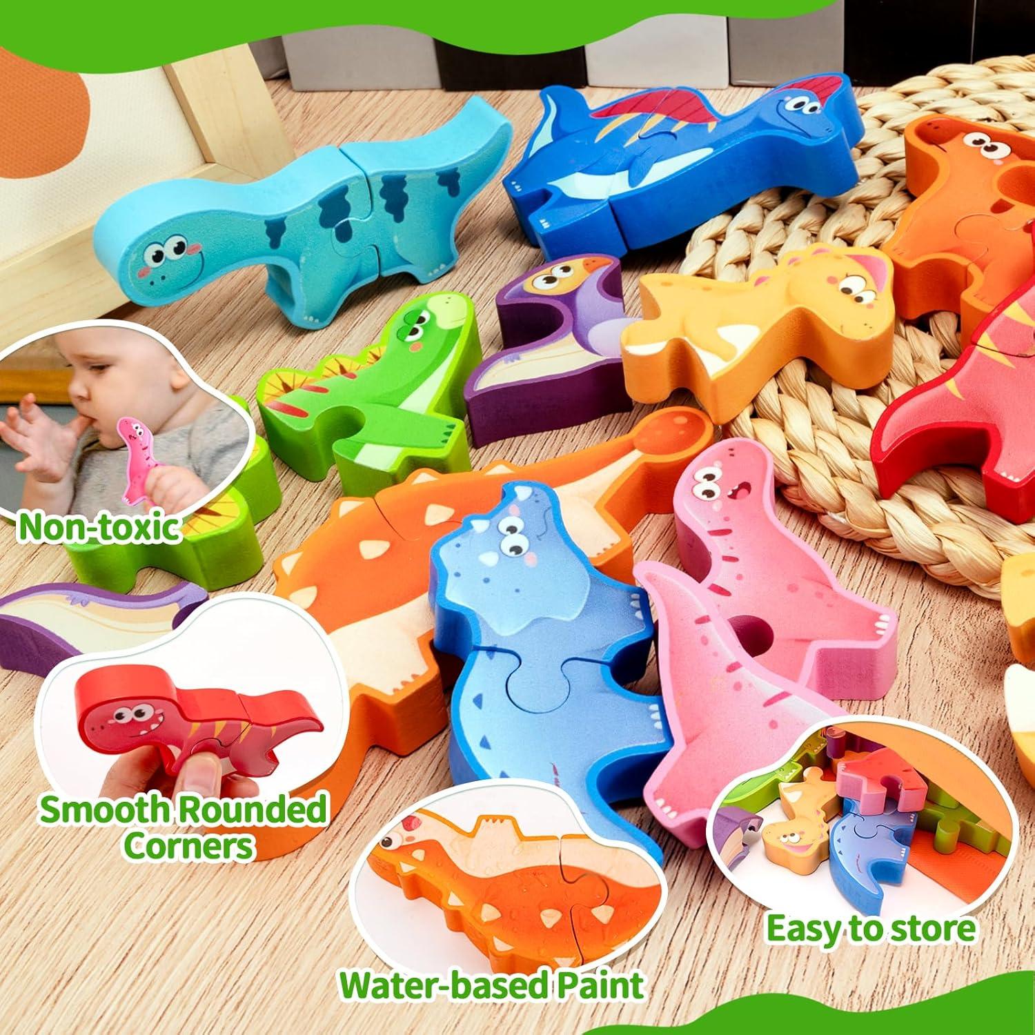 Juguete de Bloques Apilables de Madera YUNHE Dinosaurio A