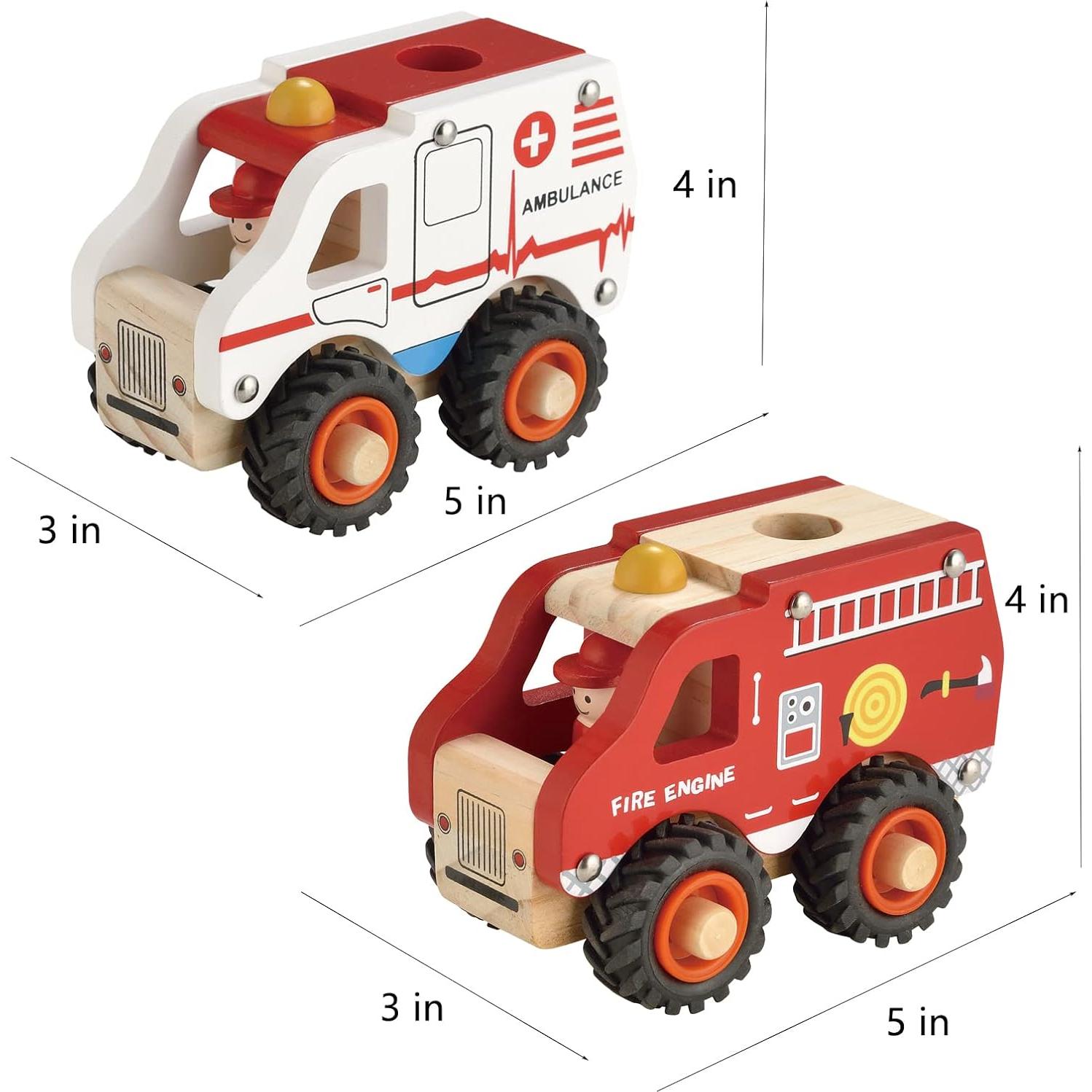 Juguetes de Coche de Madera KIDS TOYLAND 2 Pcs Ambulancia y Bomberos