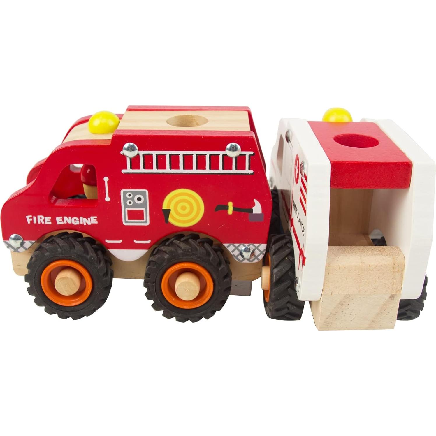 Juguetes de Coche de Madera KIDS TOYLAND 2 Pcs Ambulancia y Bomberos