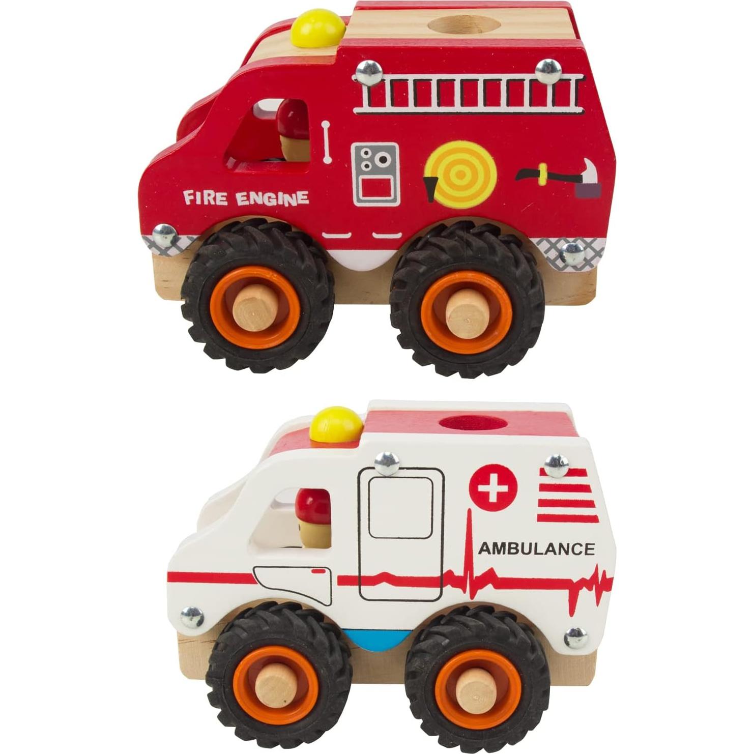 Juguetes de Coche de Madera KIDS TOYLAND 2 Pcs Ambulancia y Bomberos