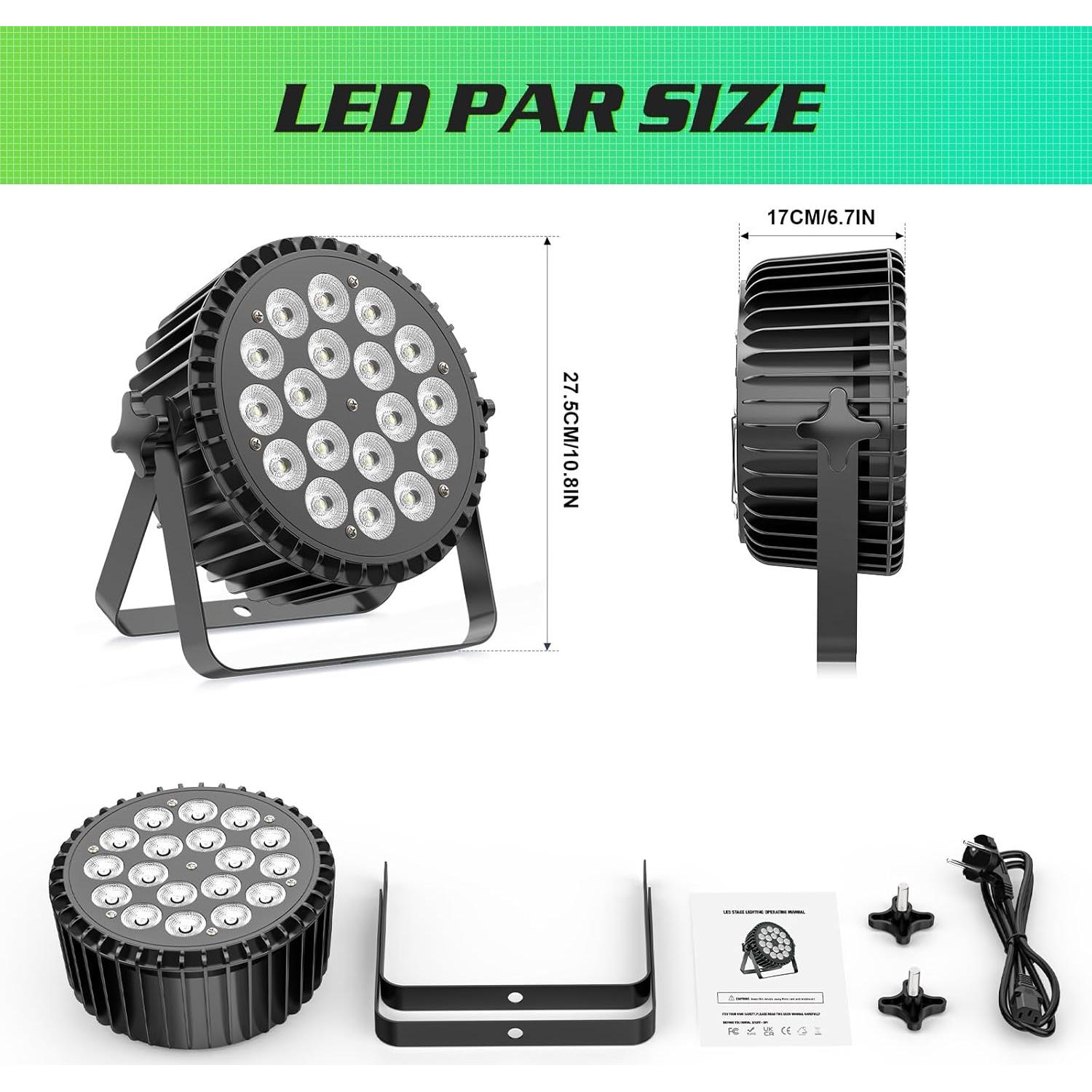 Luces Par LED U`King 18x12W RGBW para DJ y fiestas