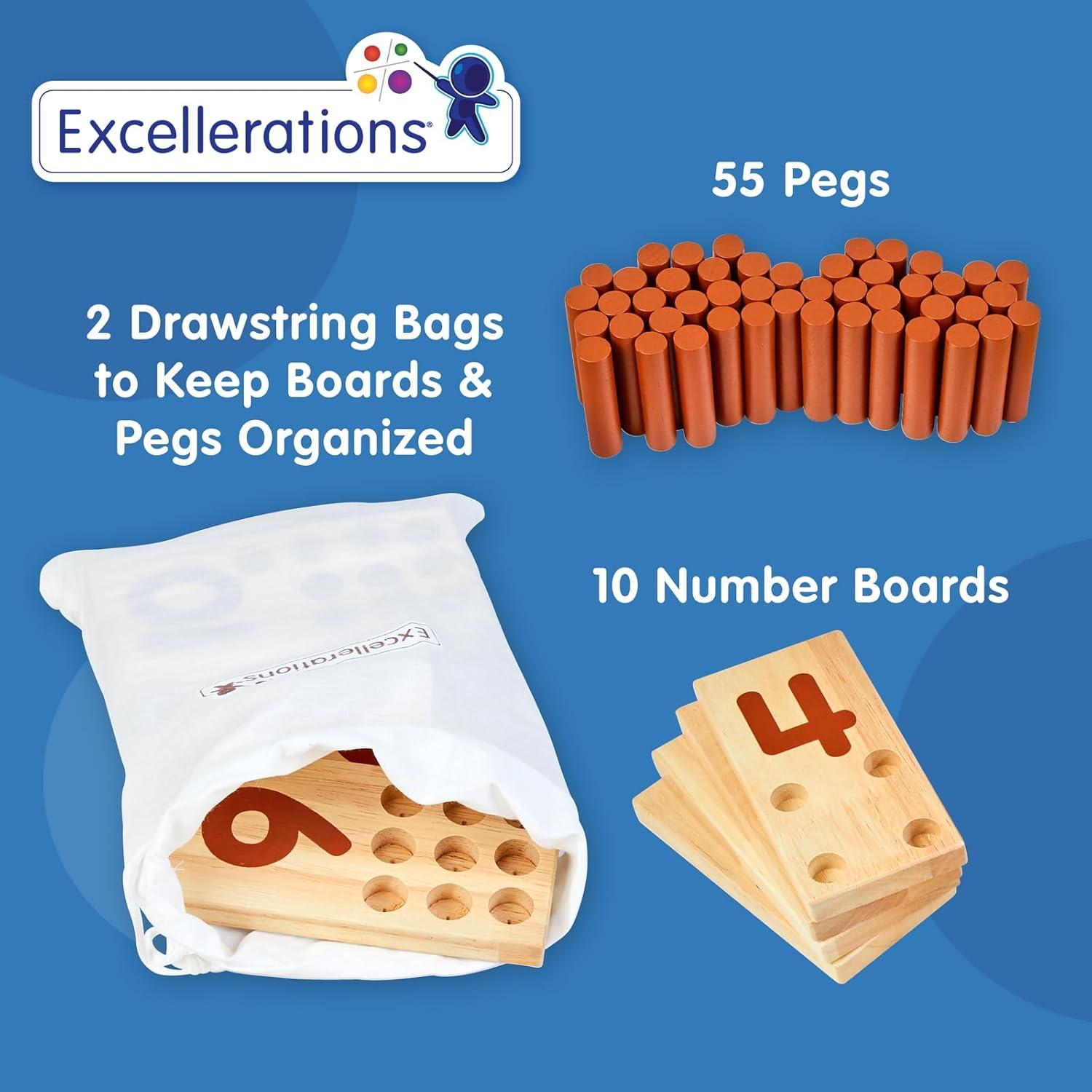 Tablero de Números Montessori Excellerations - 10 Tableros + 55 Puntas