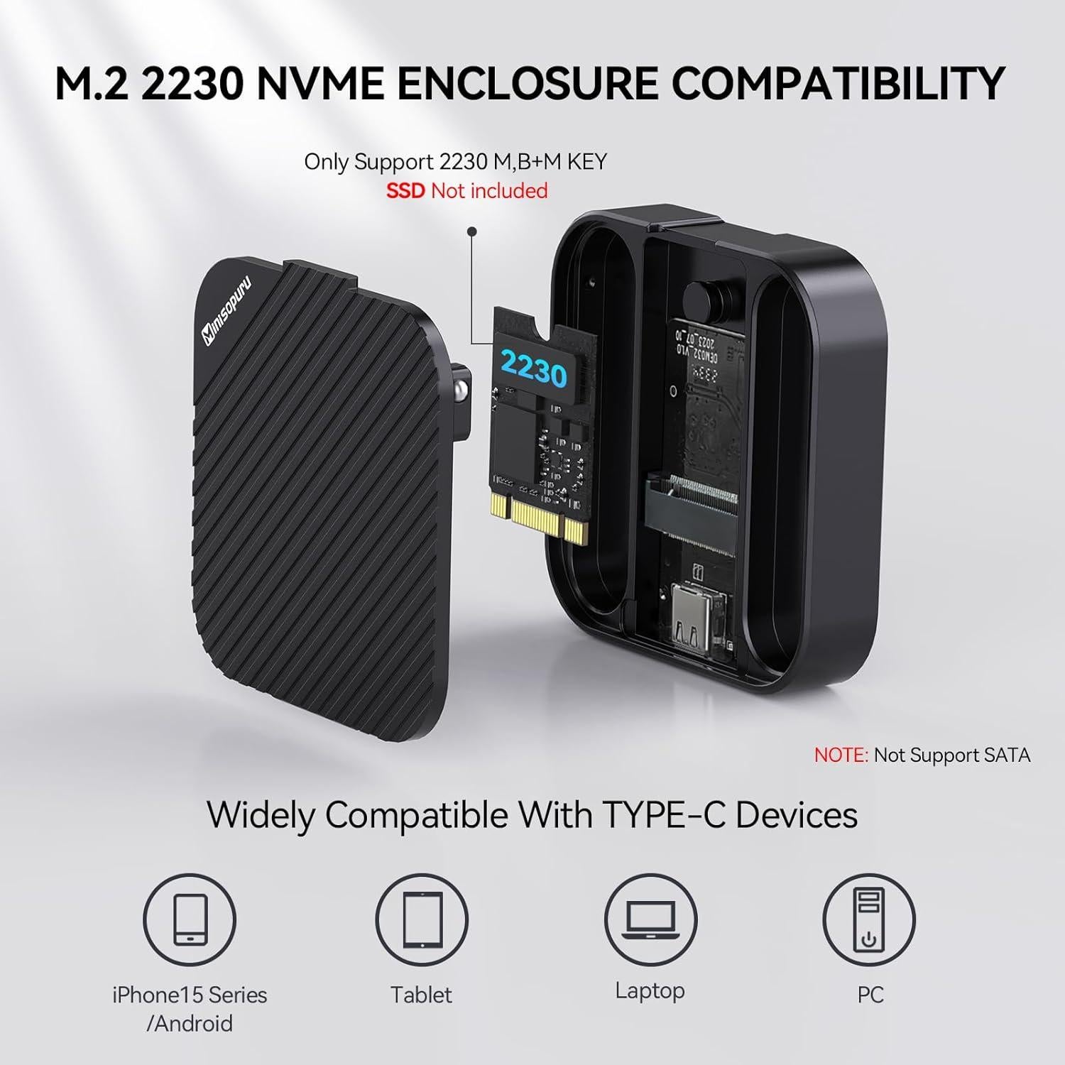 Caja SSD NVMe M.2 2230 Minisopuru Magnética 2TB USB C