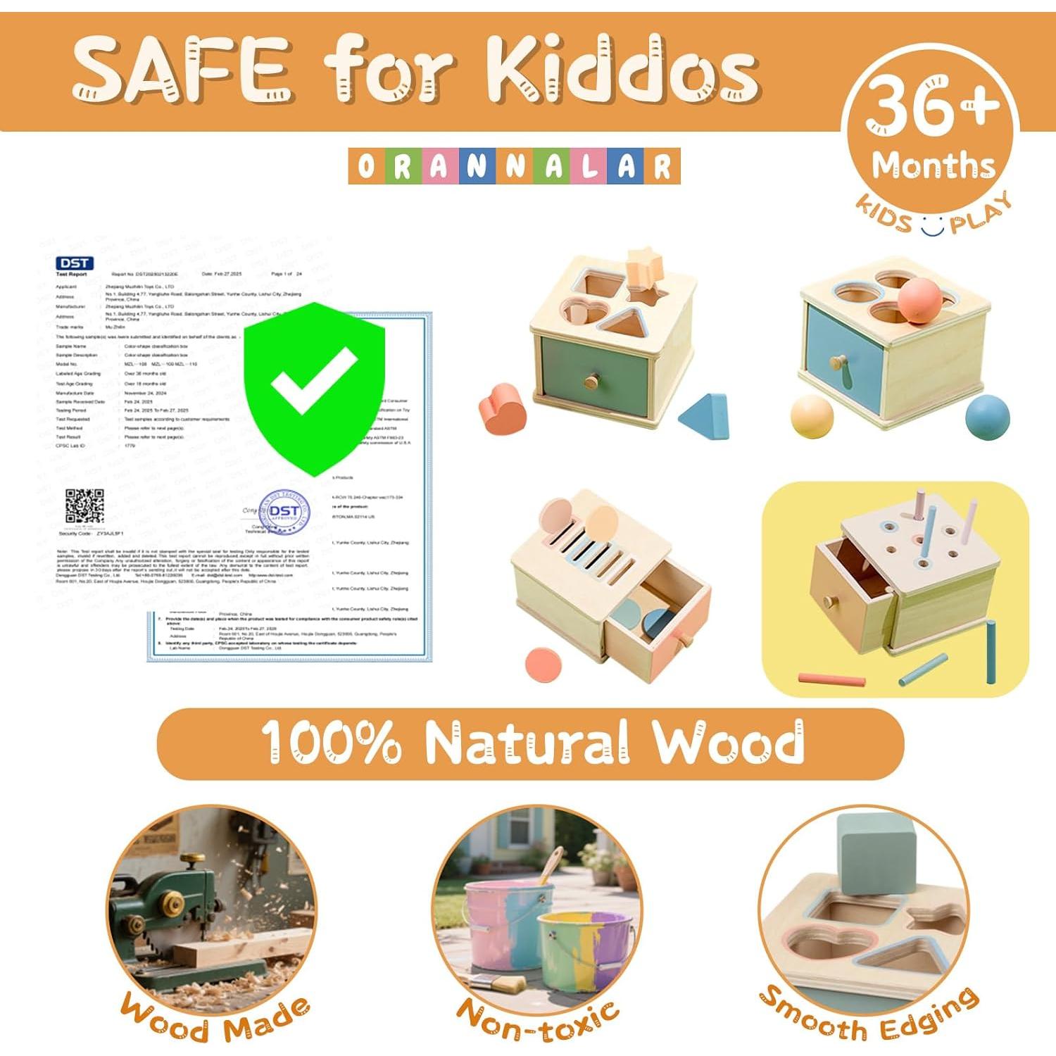 Juguetes Montessori Orannalar - Caja de Madera Educativa 12x9 cm